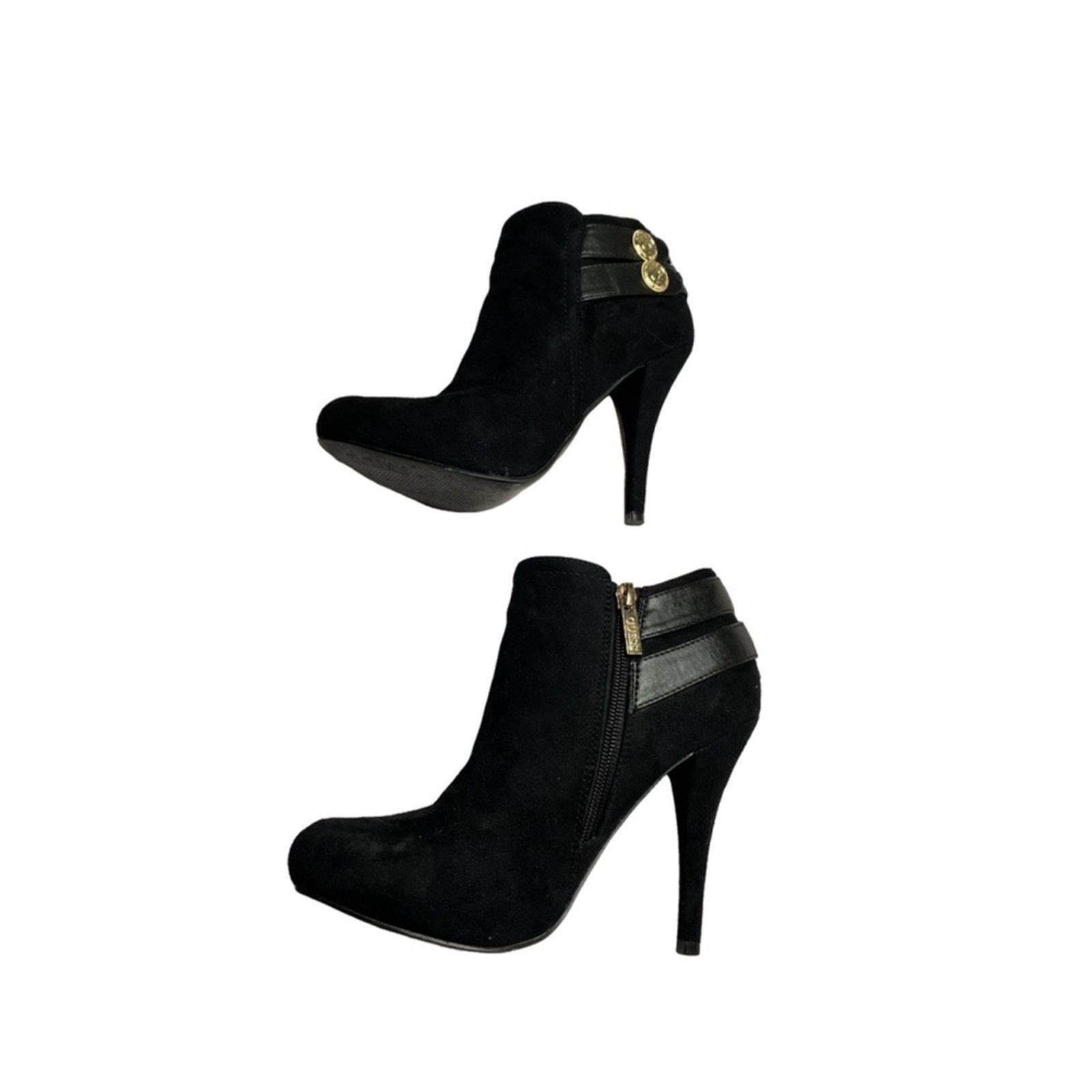 Guess Guess Black Suede Leather Ankle Boots Gold Button Detail 6M Size US 6 / IT 36 - 7 Thumbnail