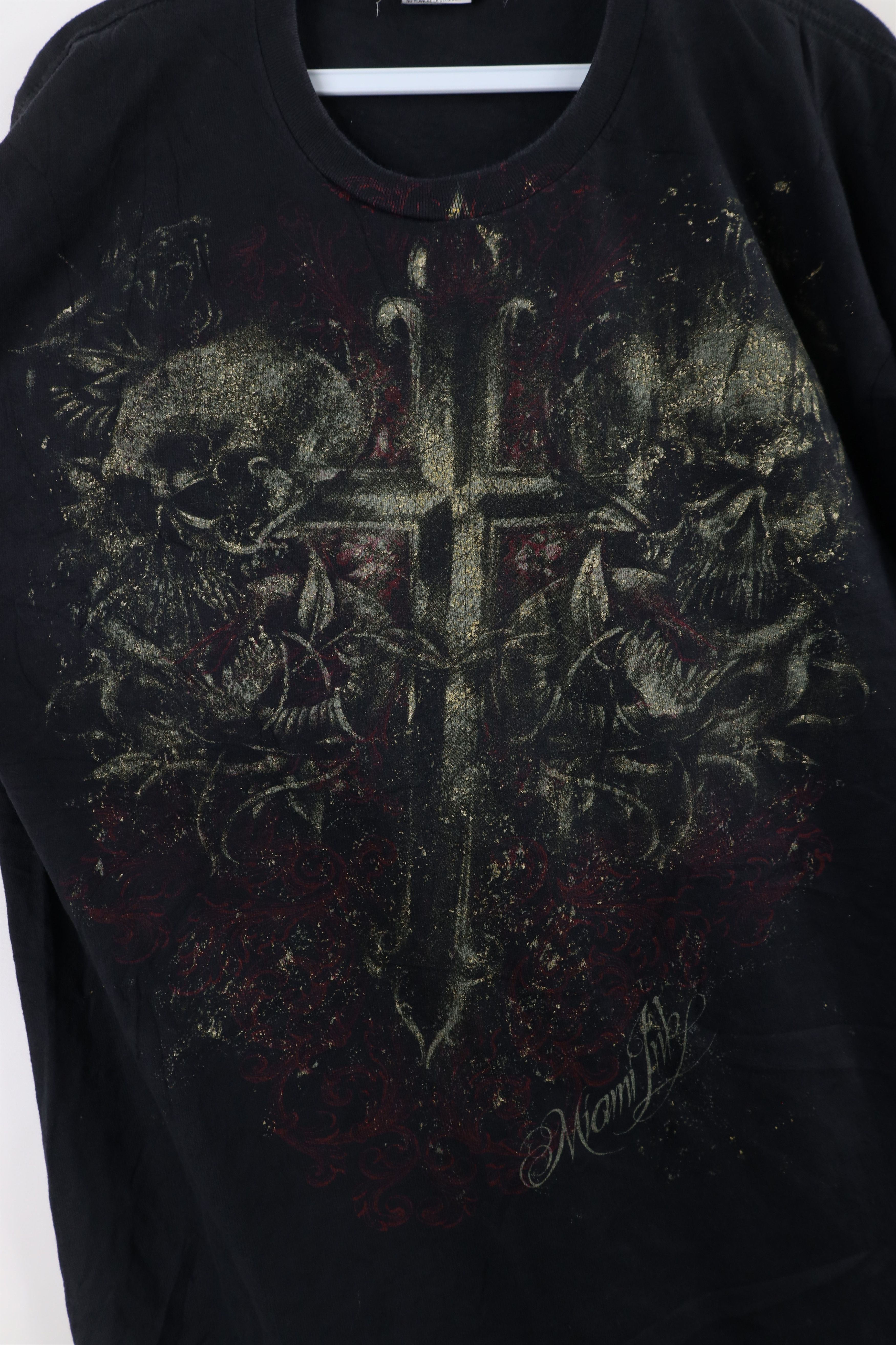 Vintage Vintage Y2K Miami Ink Cross MMA UFC Fighting T-Shirt Black Size US L / EU 52-54 / 3 - 4 Thumbnail