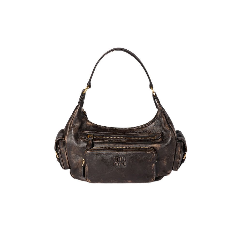 MIU MIU Pocket $4300 Coffee Nappa Leather Top Handle Bag New