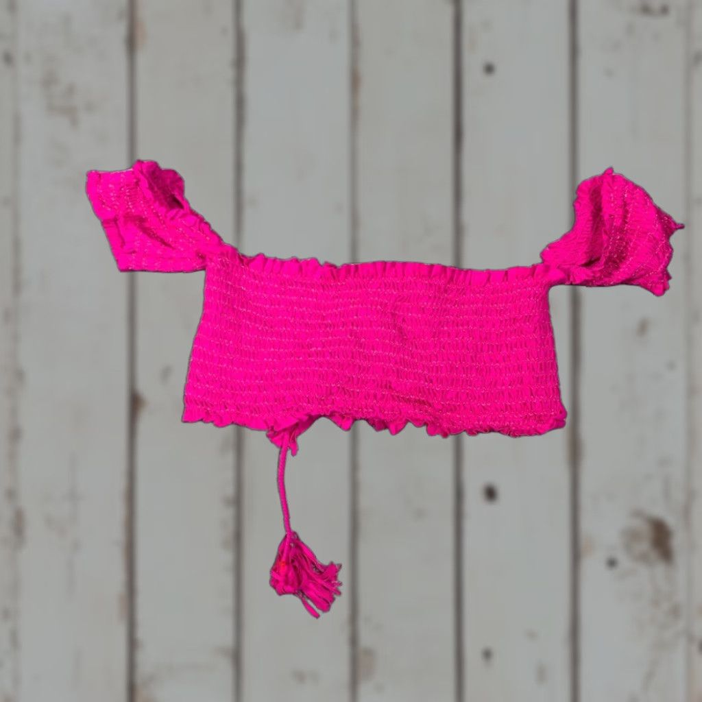 Swims PilyQ Swim Top Smocked Sleeves Fuschia Pink Small S Pink Women Bikini Top Size S / US 4 / IT 40 - 1 Thumbnail