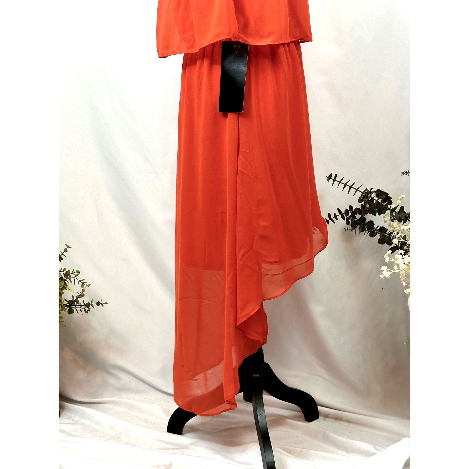 Bebe Bebe Square Neck High Low Chiffon Sleeveless Dress Orange L Size L / US 10 / IT 46 - 16 Thumbnail