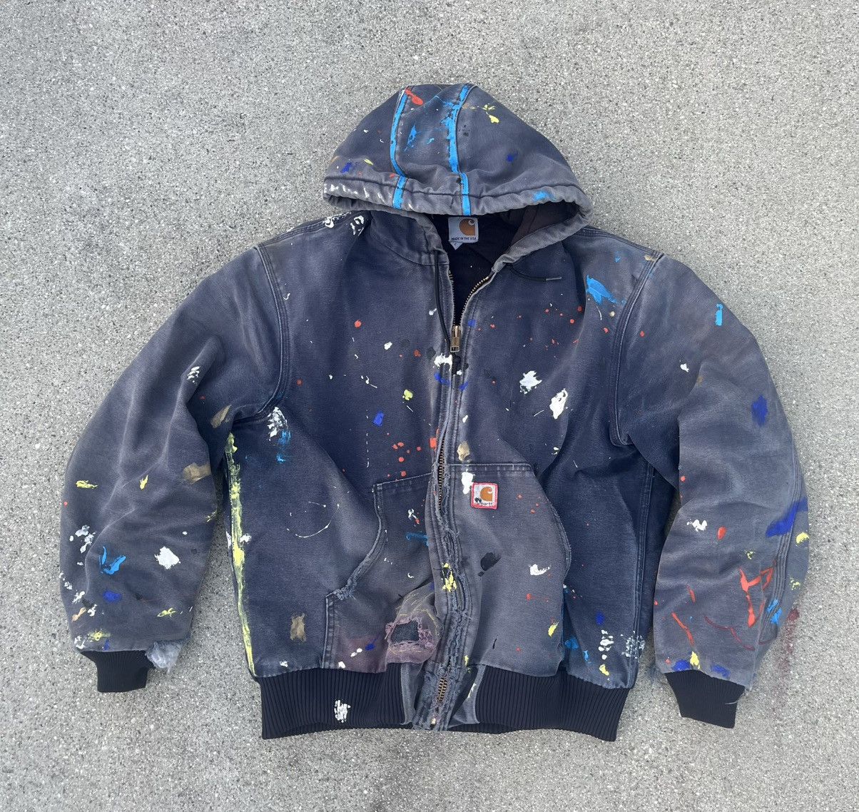 Custom Carhartt Jacket Thrashed Distressed Faded Quilt J140