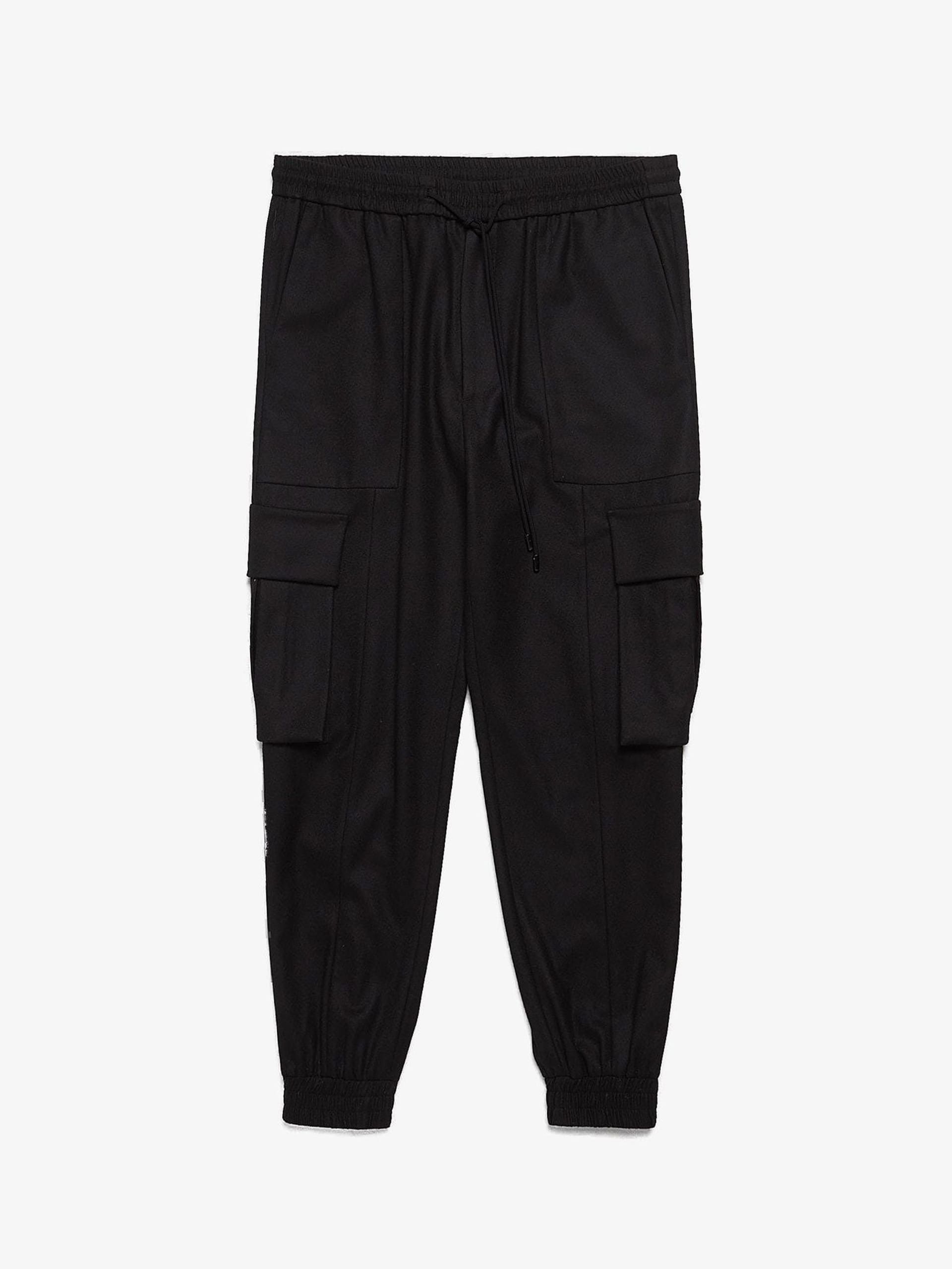 image of Juun J Black Wool Blend Cargo Sweatpants, Men's (Size 34)