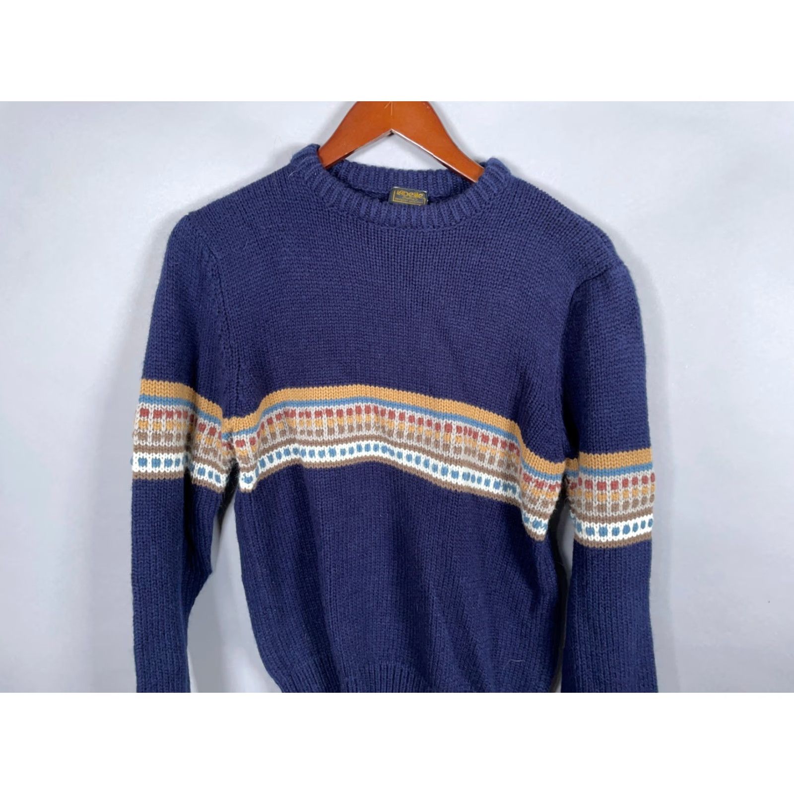 Vintage VINTAGE L'Abeille Beeline Geometric Sweater Womens Small Dark Blue Crewneck 80s 90s Retro Ski Winter Casual Mens? Size S / US 4 / IT 40 - 4 Thumbnail
