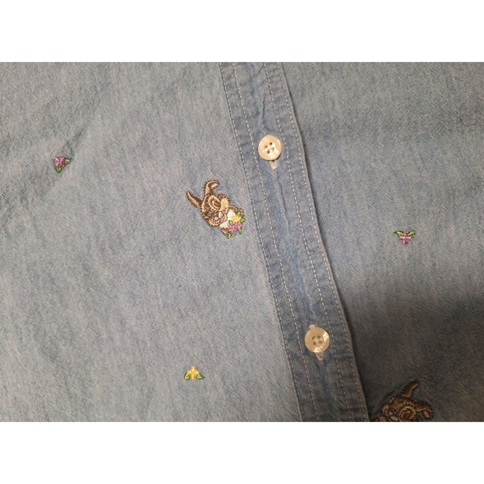 Disney VINTAGE Disney Bambi Button Embroidered Denim Shirt Thumper Cartoon Tv Movie 90s Etsy Classic Women's L Blue Denim Embroidered Button-Up Shirt Size L / US 10 / IT 46 - 3 Thumbnail