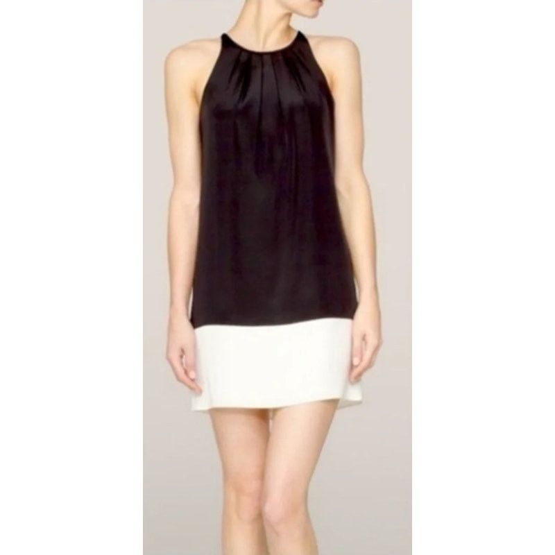 Theory Theory Charlaine Pleat Neck Silk Black White Shift Dress Size XS / US 0-2 / IT 36-38 - 1 Thumbnail