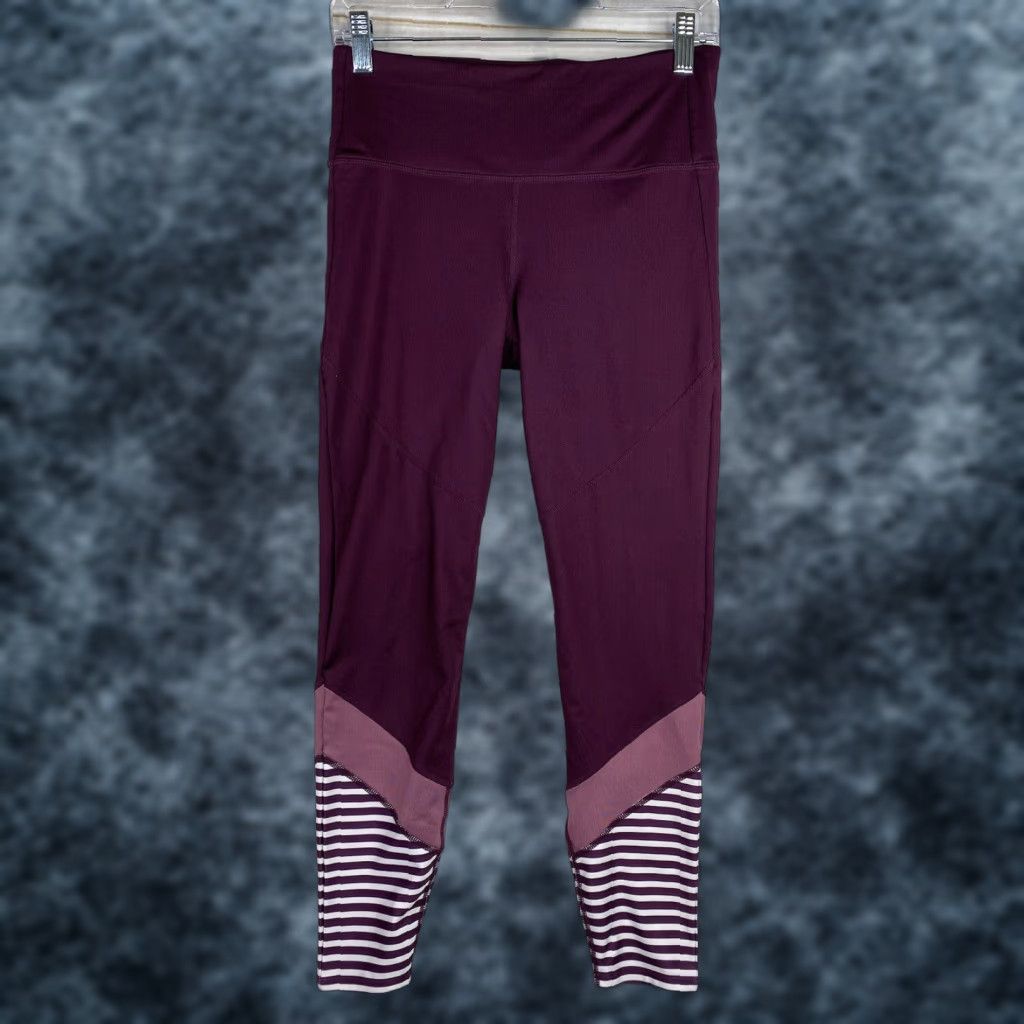 Vintage VINTAGE Joy Lab Leggings Womens M Purple Striped Gym Workout Pants Pocket Stretch Size 32" / US 10 / IT 46 - 1 Thumbnail
