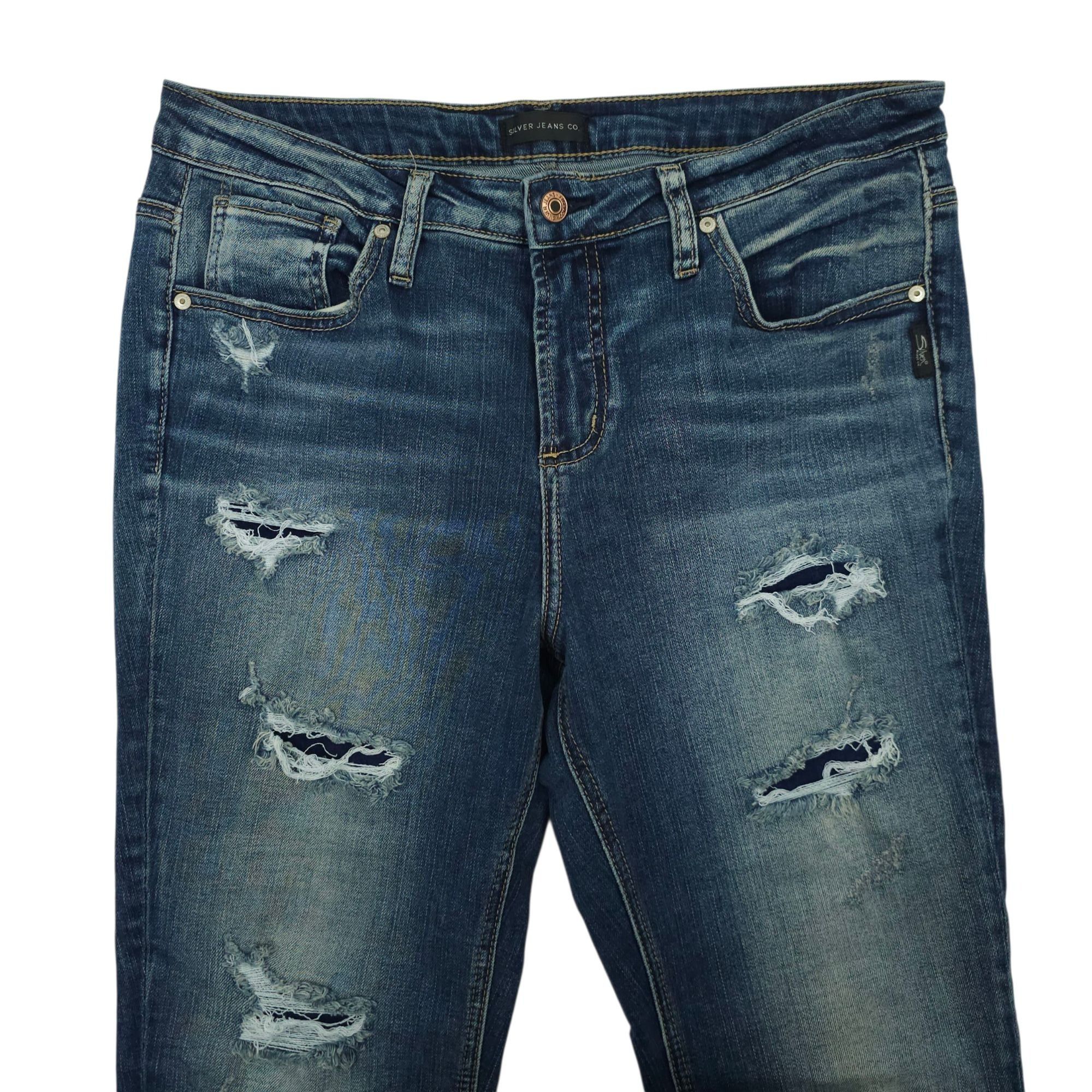 Silver Jeans Co. Silver Jeans Beau Denim Distressed Ripped Womens 31x28 Mid R Size 31" - 9 Thumbnail