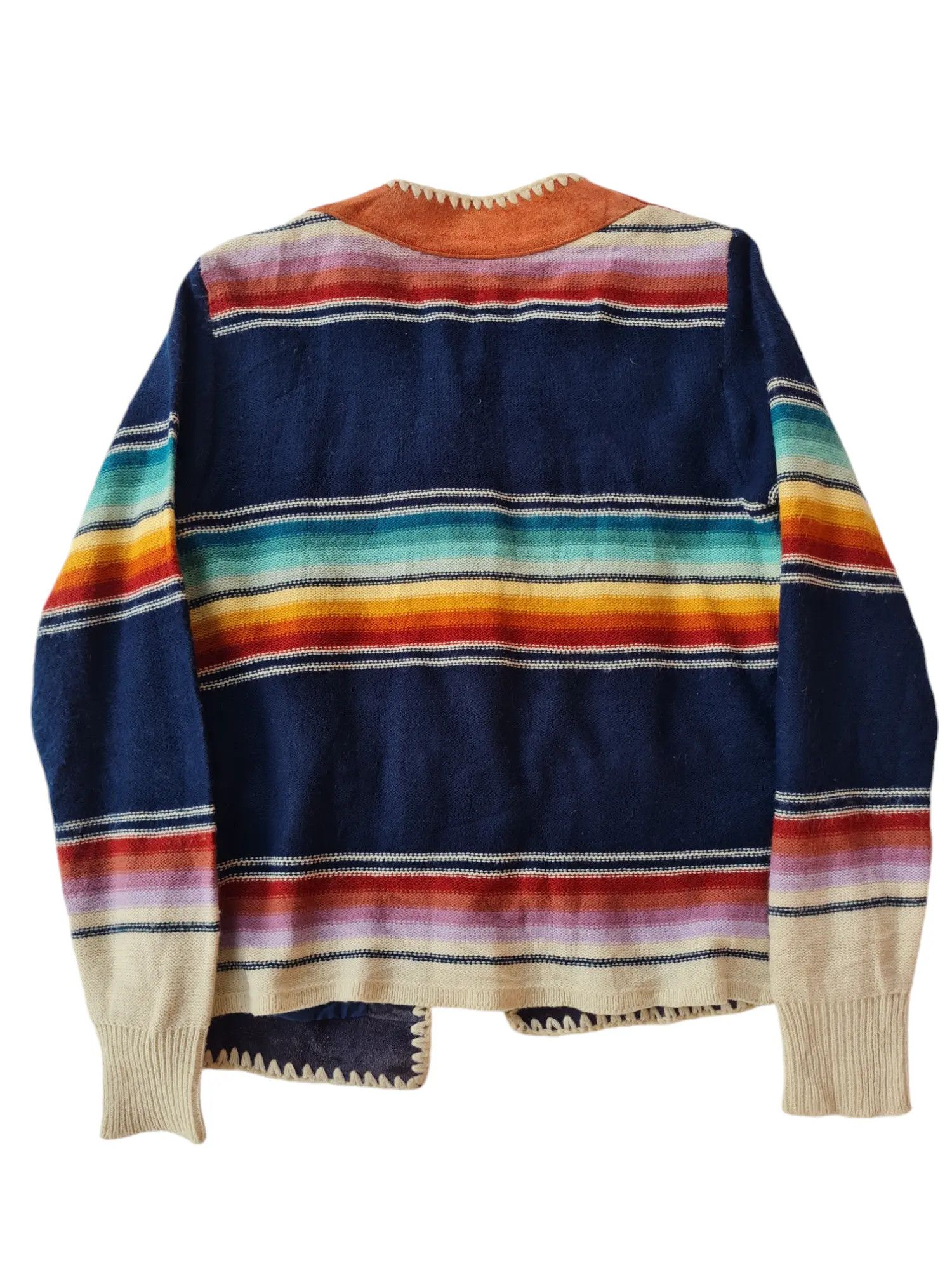 Vintage KNIT & SUEDE STRIPED TEXTILE PATCHWORK CARDIGAN Size US M / EU 48-50 / 2 - 2 Thumbnail