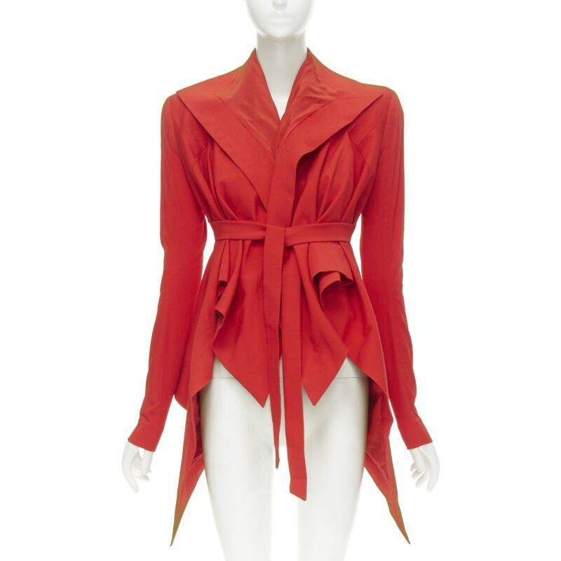 Gareth Pugh new GARTEH PUGH red shoulder padded draped hem belted jacket IT38 XS Size XS / US 0-2 / IT 36-38 - 1 Thumbnail