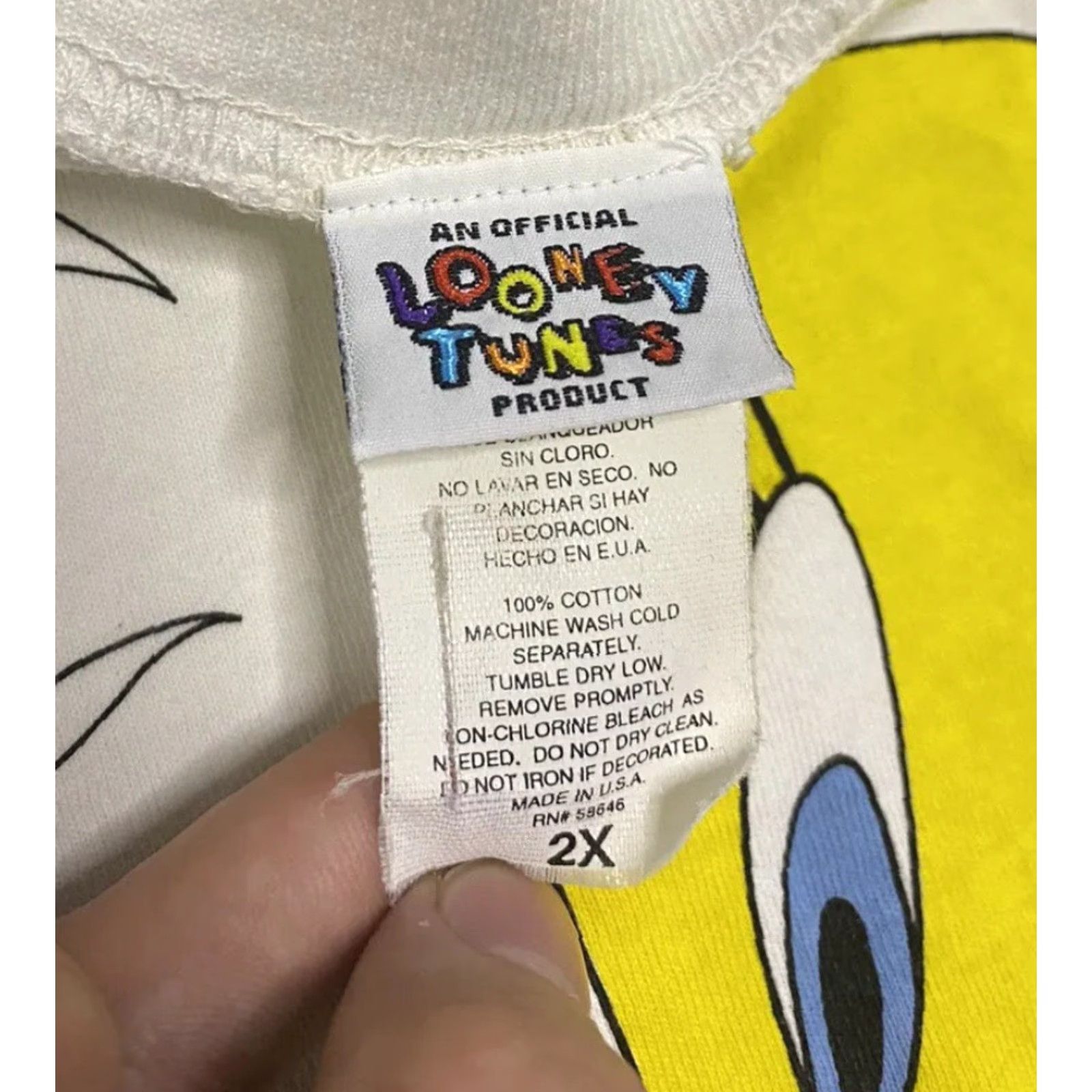 Vintage VINTAGE Looney Tunes Shirt 2XL White Crew Neck Short Sleeve Tweety Bird Stressed Out 90s Cartoon Mens Size US XXL / EU 58 / 5 - 4 Thumbnail