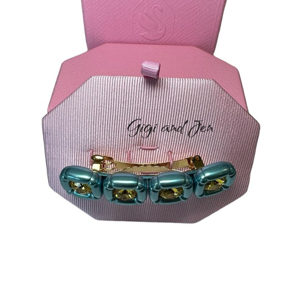 Swarovski Swarovski Hair clip Cushion cut, Blue, Gold-tone plated Size ONE SIZE - 5 Thumbnail