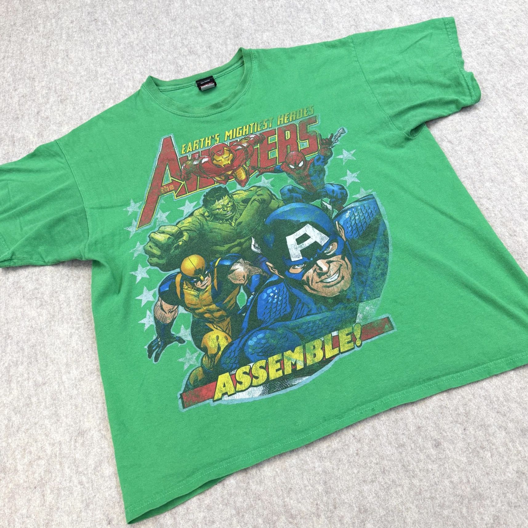 Vintage Marvel Avengers Assemble Men XL Hulk Ironman Captain Spider Wolverine T-Shirt Green Crew Neck Short Sleeve Graphic Print Size US XL / EU 56 / 4 - 3 Thumbnail