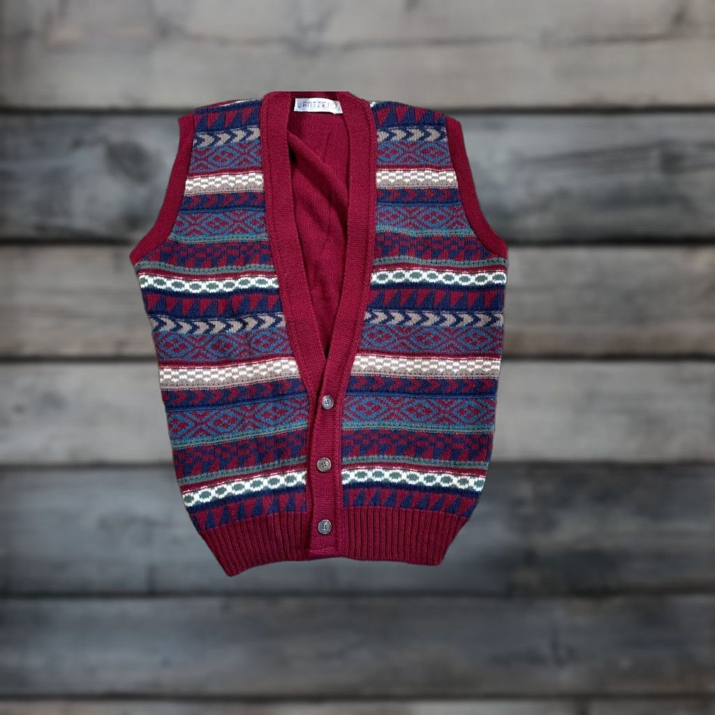 Jantzen Vintage Jantzen 90s Wool Geometric Pattern Sweater Vest Adult Large Dark Red Mens Knit Size US L / EU 52-54 / 3 - 1 Thumbnail