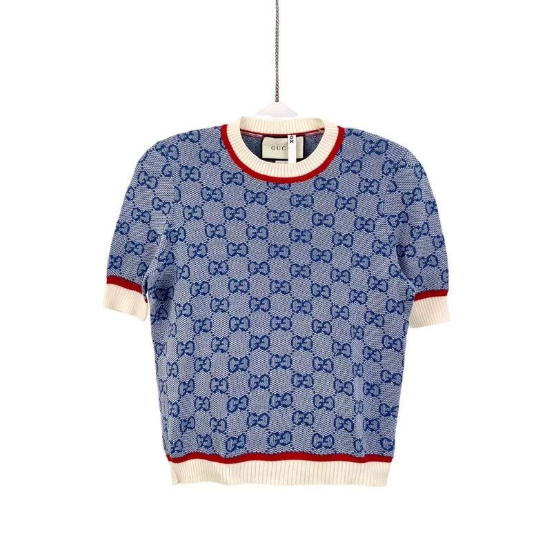 Gucci Blue and white gg full-print knitted short sleeves