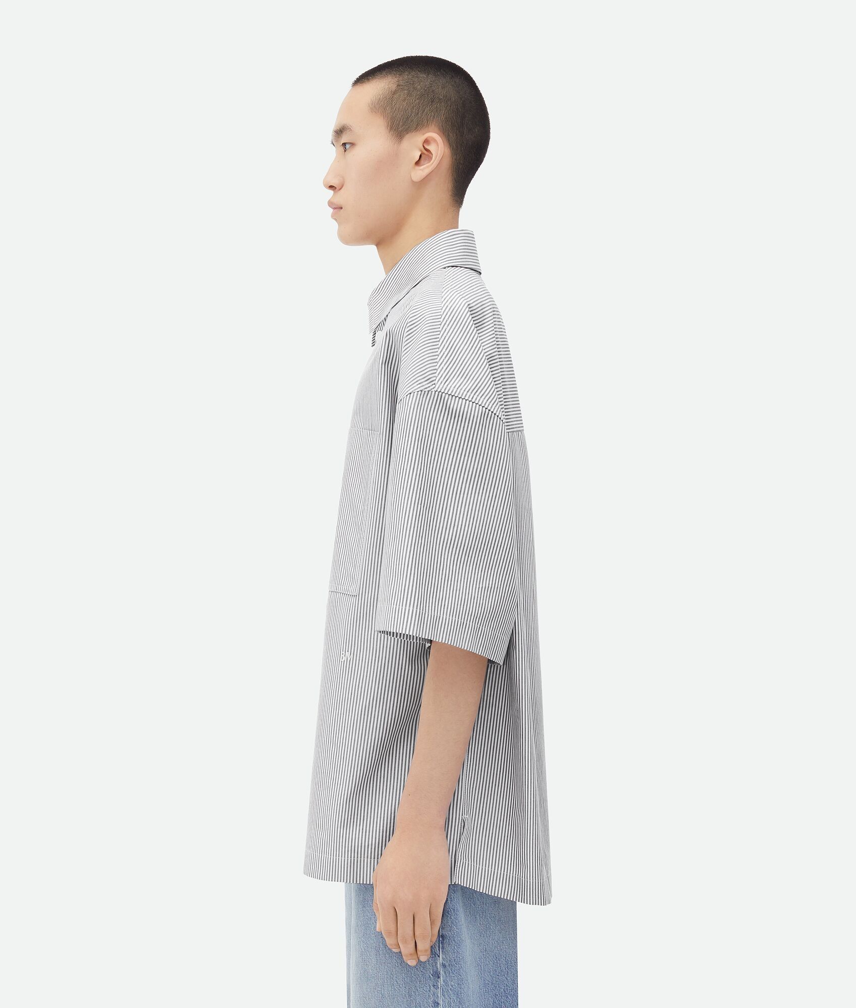 Bottega Veneta o1loc1c0325 789370 Striped Cotton Overshirt "BV" Embroidery Size US M / EU 48-50 / 2 - 2 Thumbnail