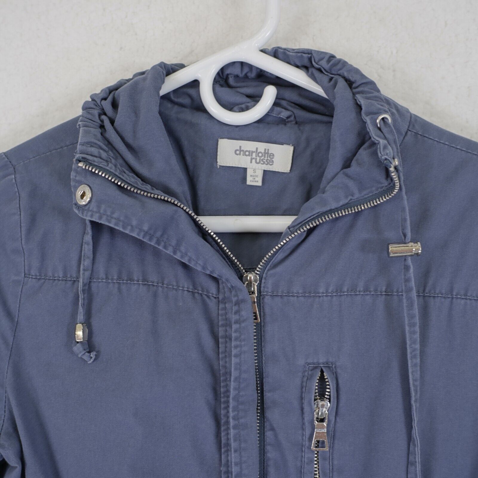 Designer Charlotte Russe Small Blue Full Zip Lined Jacket Cotton Oute Size S / US 4 / IT 40 - 2 Thumbnail