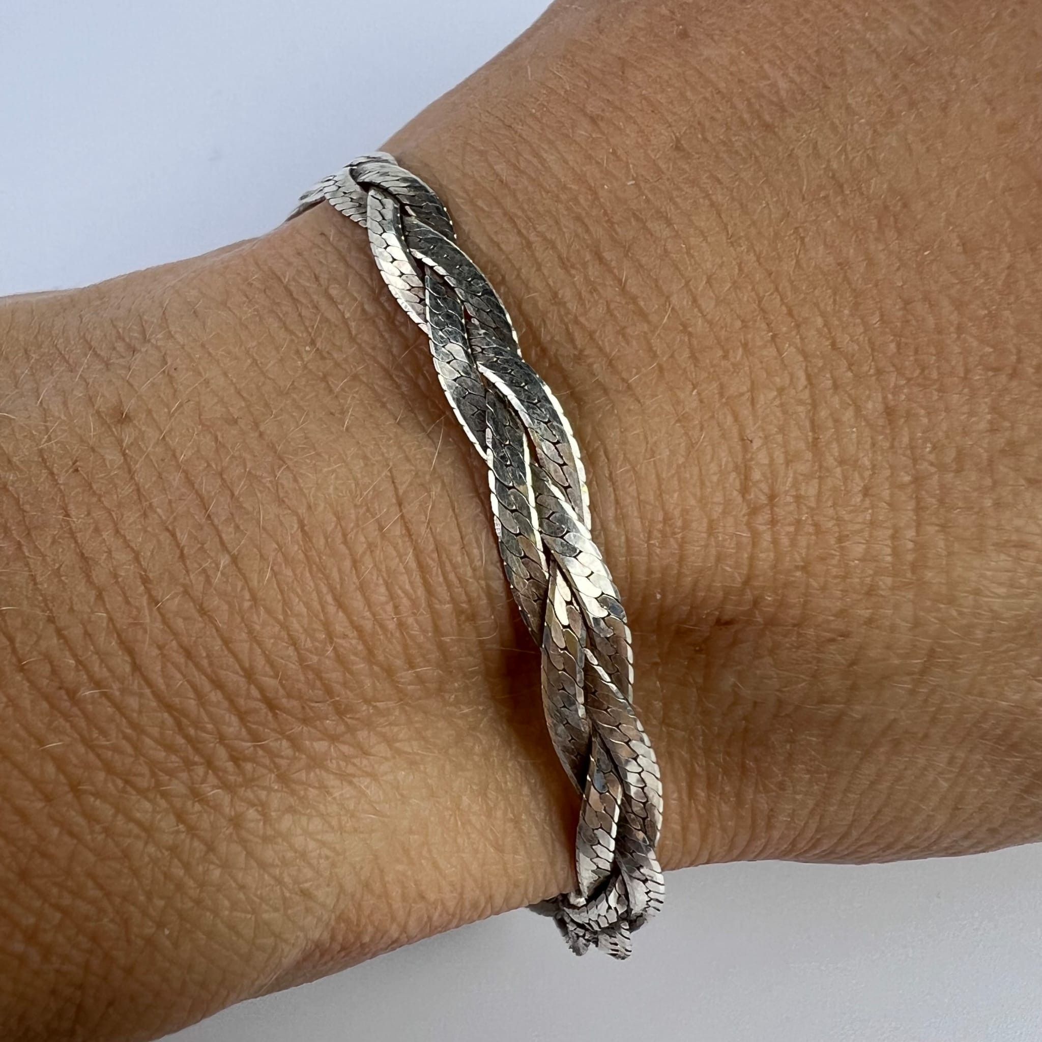 Sterling Silver Vintage Sterling Silver Gilt 925 Herringbone Italy Bracelet Size ONE SIZE - 3 Thumbnail