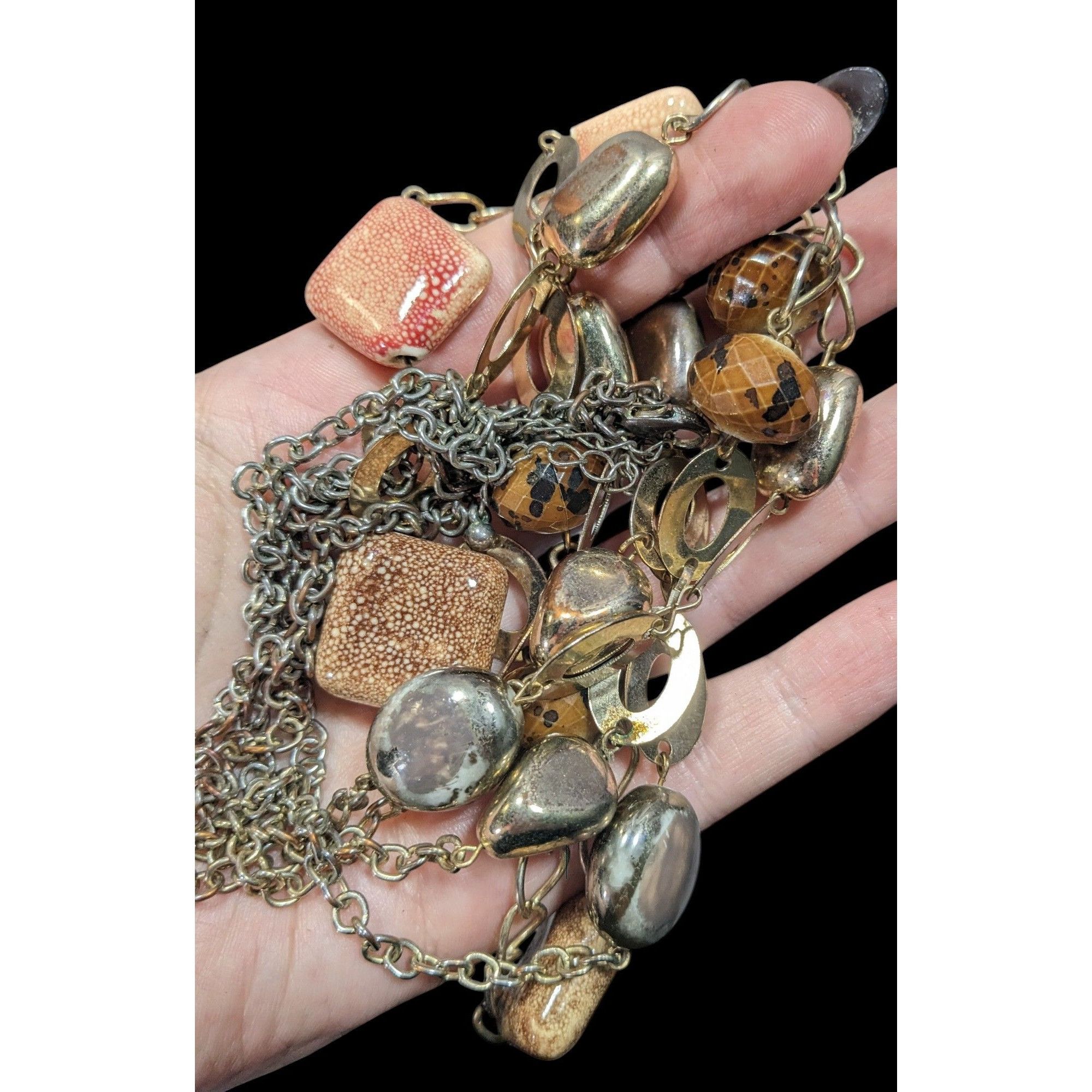 Other Retro Chunky Ceramic Glass And Metal Layered Necklace Size ONE SIZE - 4 Thumbnail