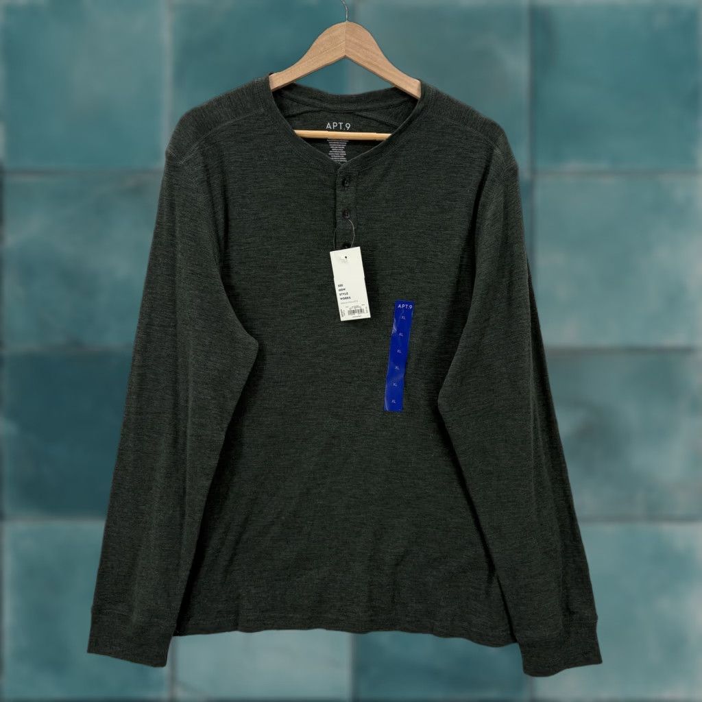 Apt. 9 APT.9 Henley Shirt Mens XL Green Long Sleeve Lightweight Tagless Slub Top Casual Size US XL / EU 56 / 4 - 1 Thumbnail