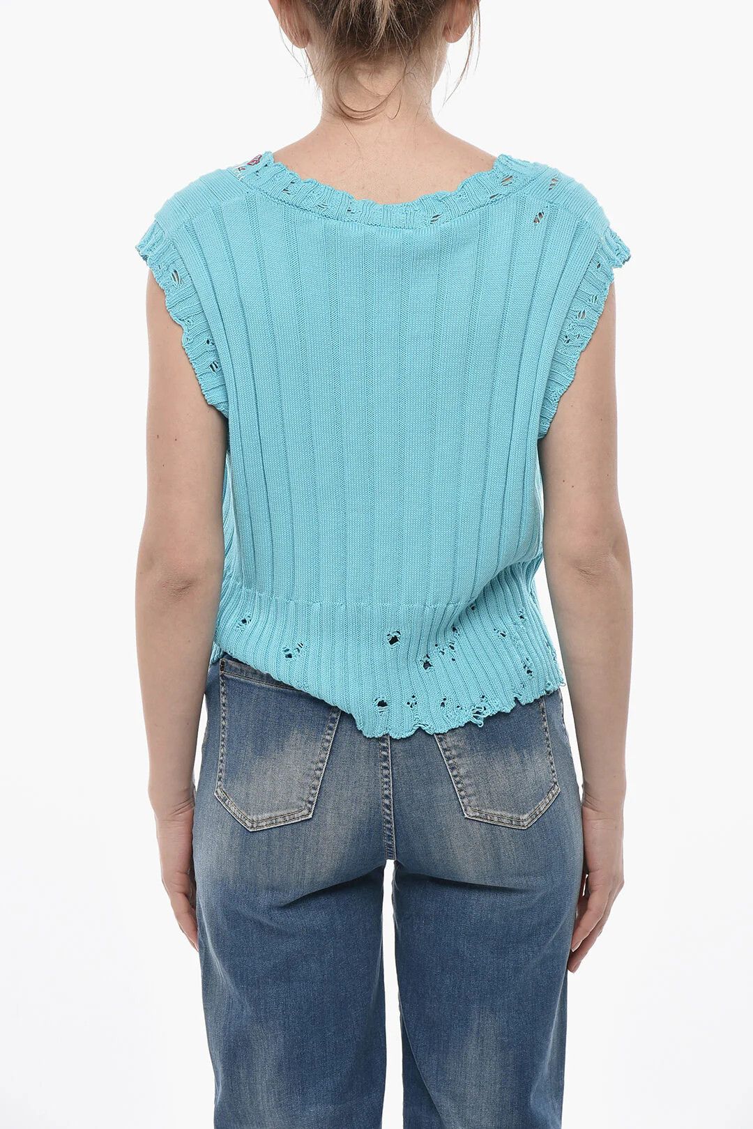 Marni og1mm0326 V-neck Distressed Knit Vest in Light Blue Size M / US 6-8 / IT 42-44 - 2 Thumbnail