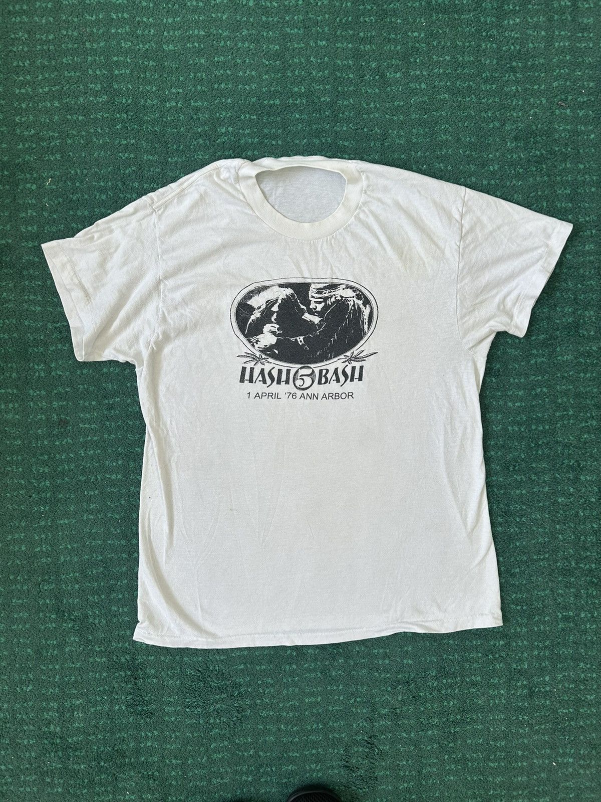 image of Made In USA x Vintage 1976 Hash Bash Ann Arbor Weed T Shirt in White, Men's (Size Medium)
