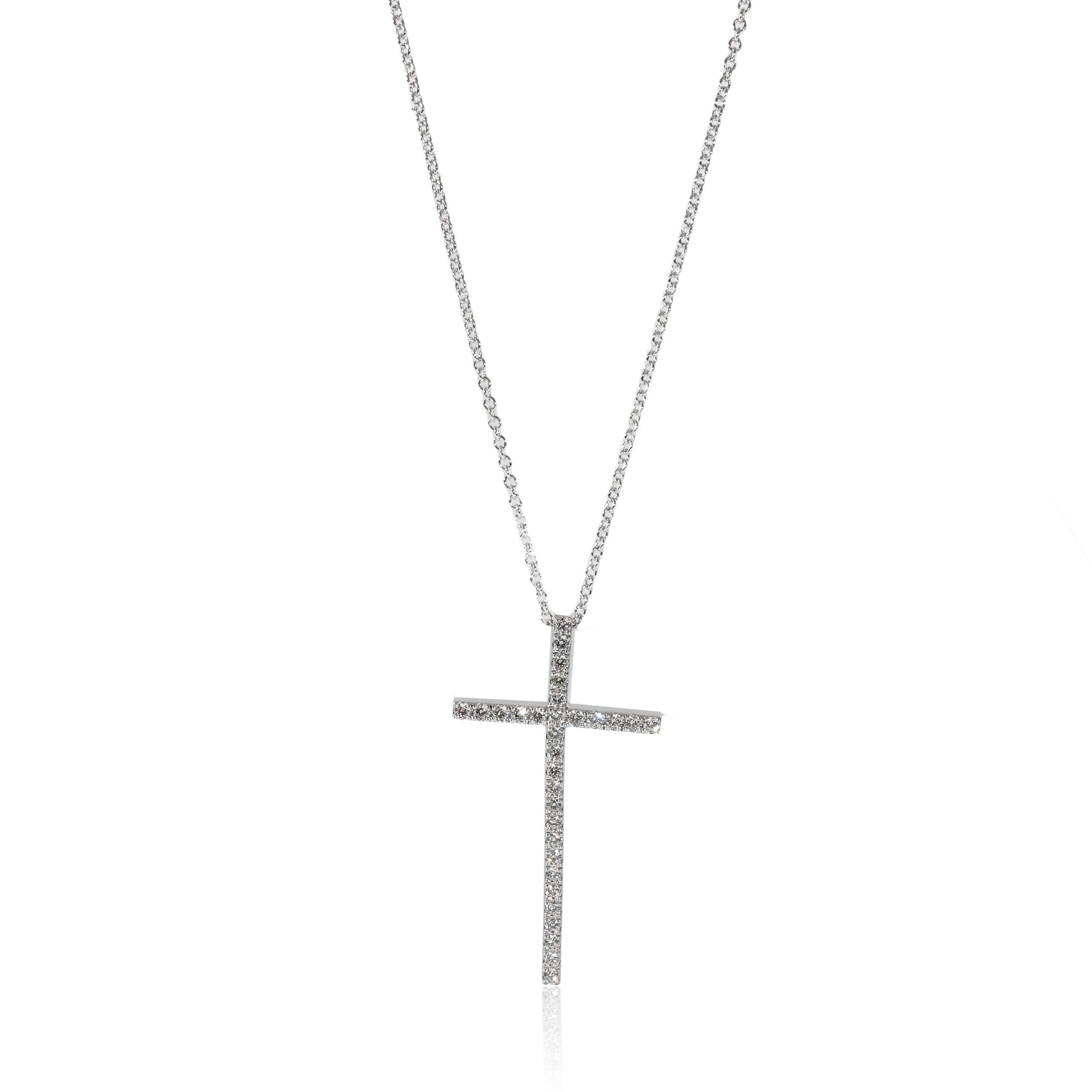 image of Tiffany Co Tiffany & Co. Metro Diamond Cross Pendant In 18K White Gold 0.31 Ctw, Women's