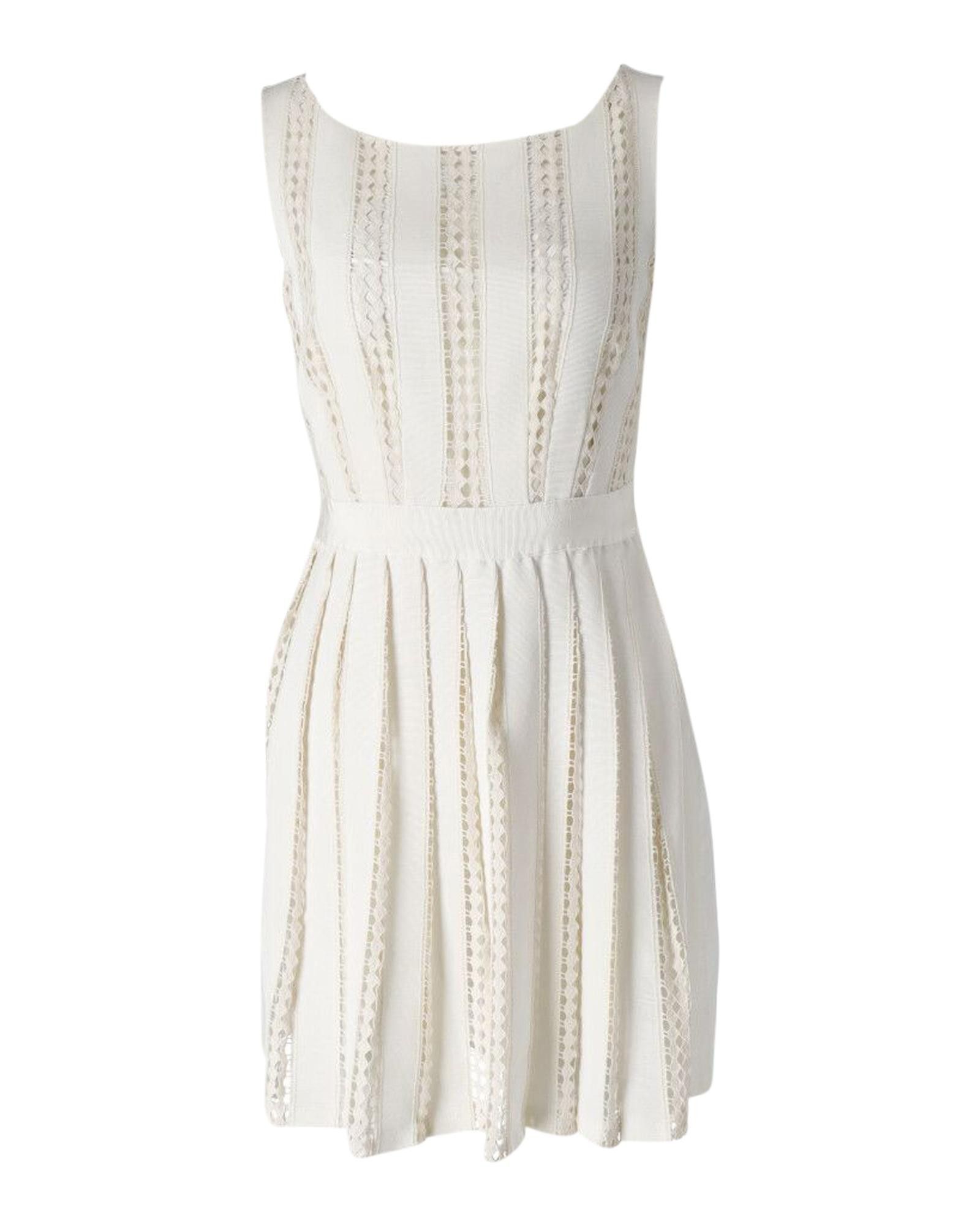 image of Moschino Perforated Pleated Dress In Cream Cotton in White/Cream, Women's (Size Medium)