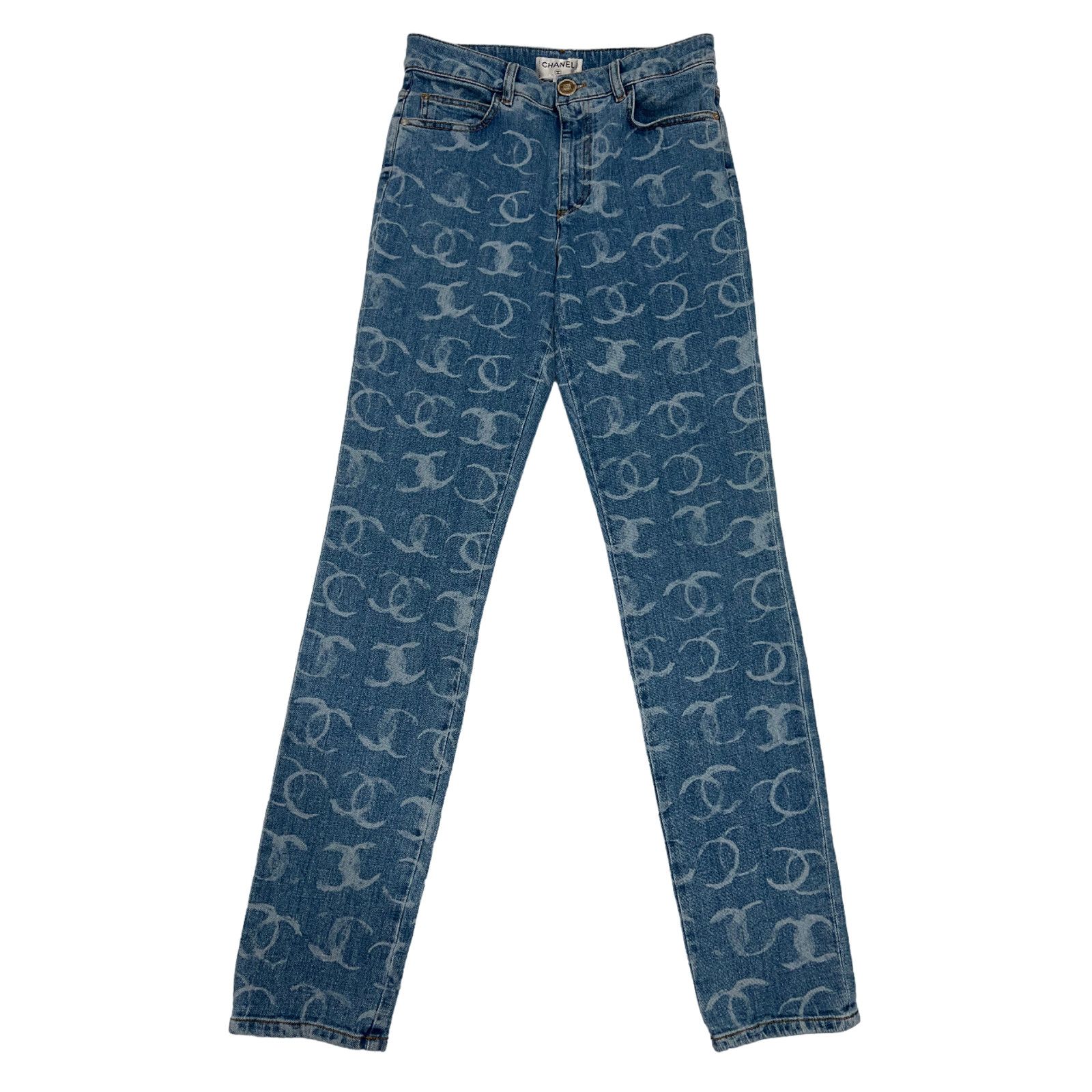 Chanel Chanel Denim White CC Printed Logo Sequin Skinny Jeans 38 Size 26" / US 2 / IT 38 - 2 Thumbnail