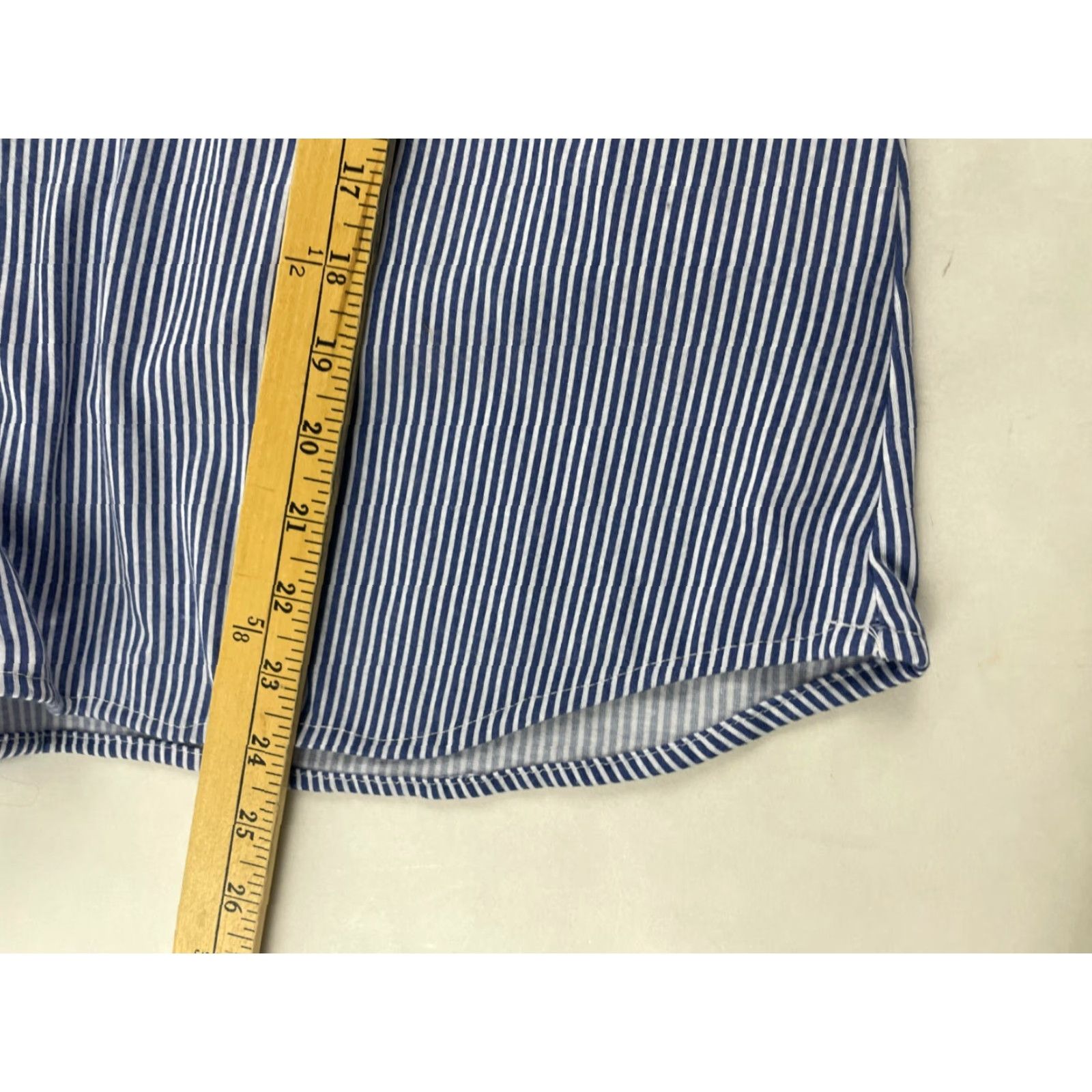 Vintage Eden & Olivia Shirt Women's L Blue White Striped V-Neck Short Sleeve Tabs Shirt Size L / US 10 / IT 46 - 6 Thumbnail