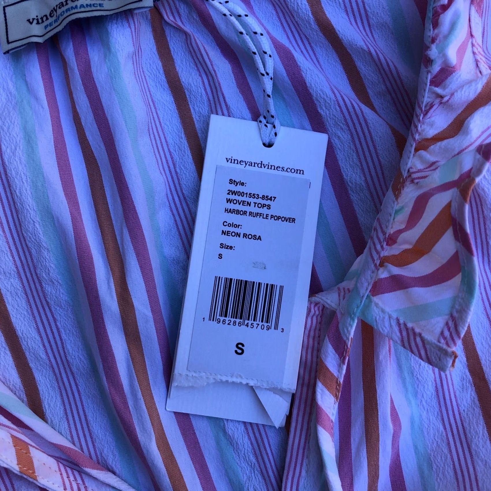 Vineyard Vines VINEYARD VINES Shirt Women SM Nylon Harbor Ruffle Popover Blouse Top Pink/White Sleeveless Knit/Performance T-Shirt Modern 90s Style Womens Size S / US 4 / IT 40 - 5 Thumbnail