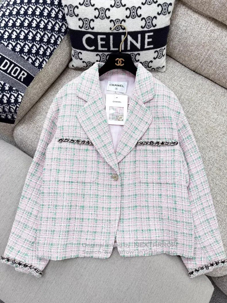 Chanel Chanel Green plaid two-pocket crystal buckle long-sleeved Size XS / US 0-2 / IT 36-38 - 4 Thumbnail