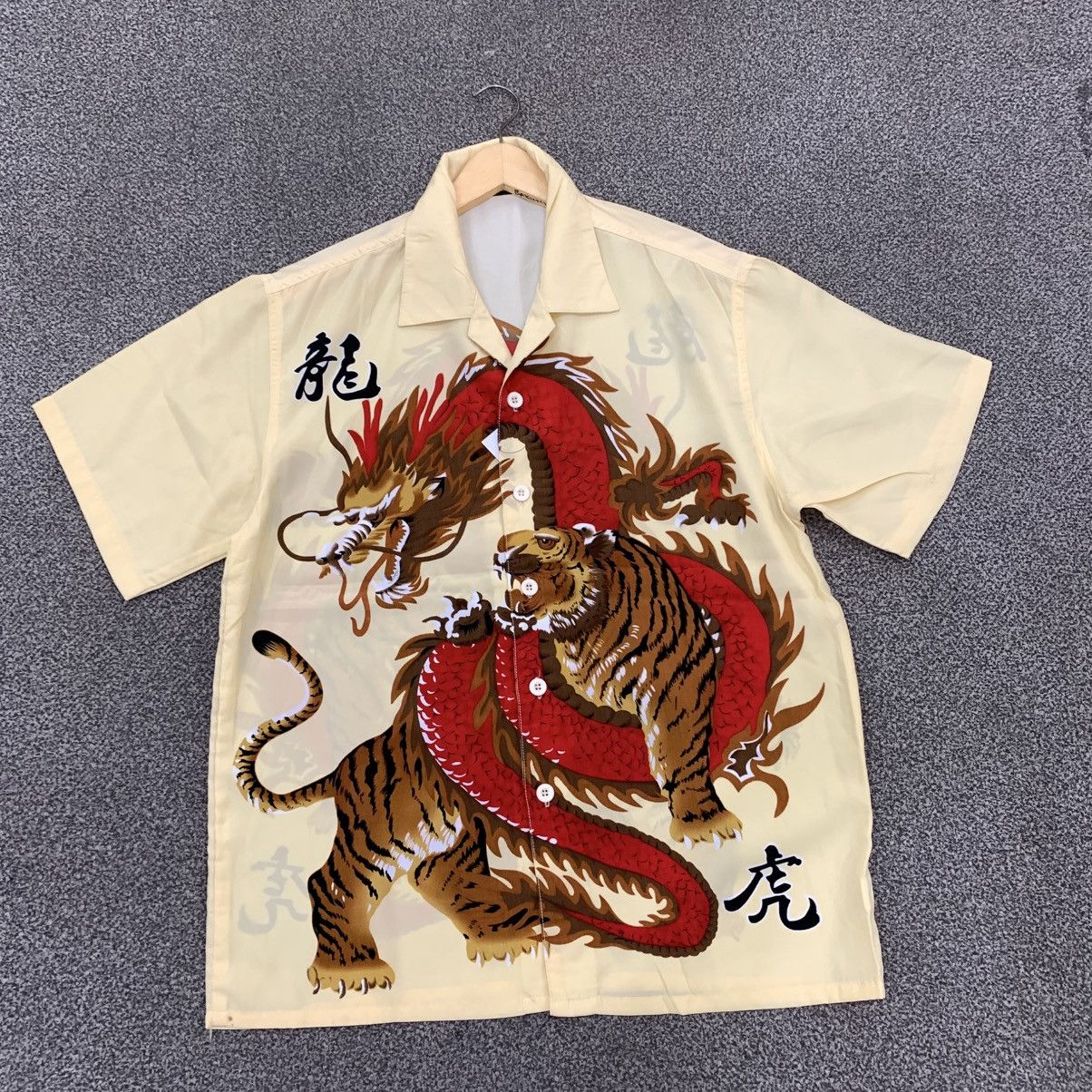 Ken.Aisy Shirt Open Colar Art Tiger and Dragon Battle Shirts