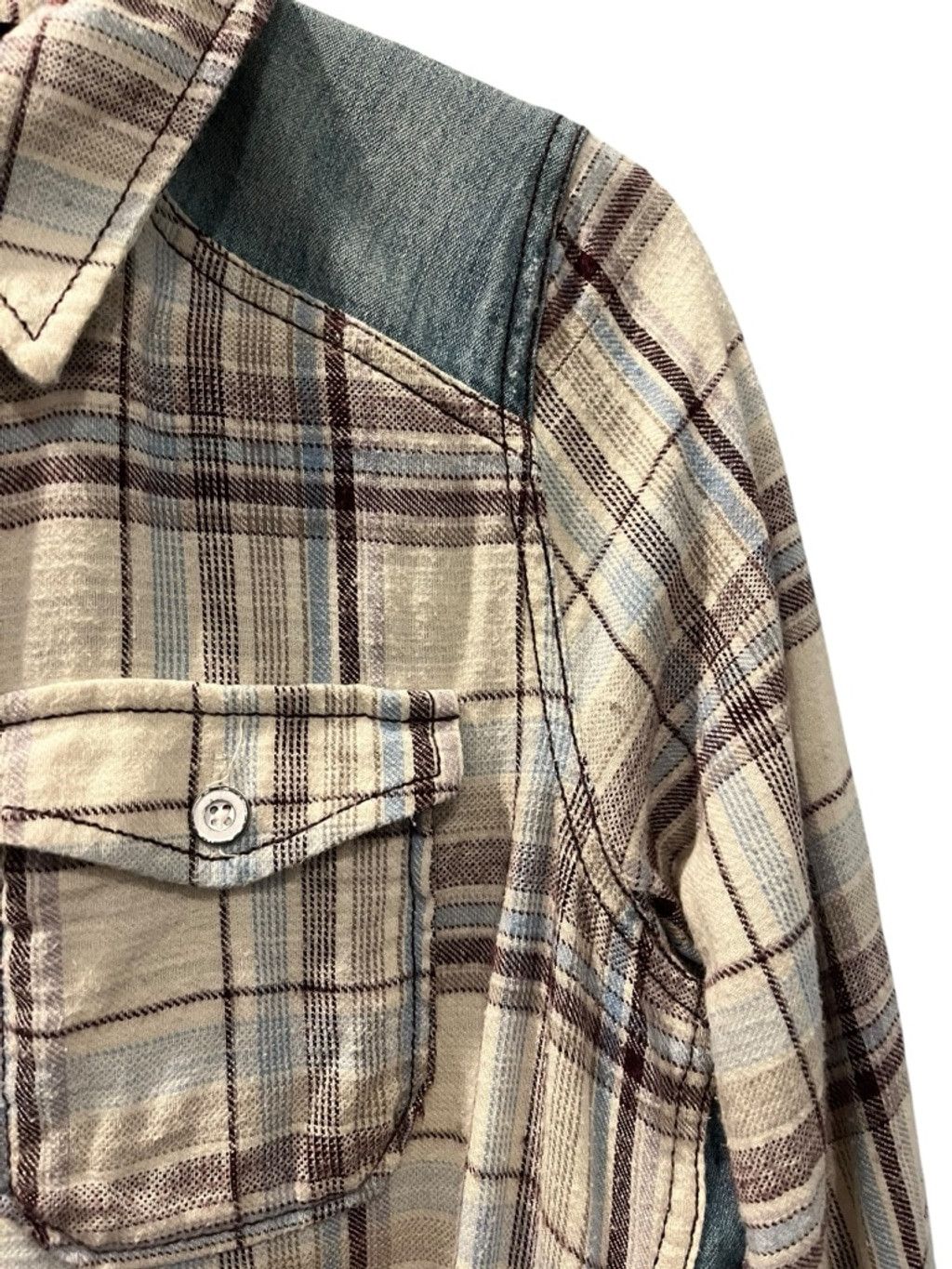 Free People Free People Plaid Flannel Denim Button Up Shirt Size M Size M / US 6-8 / IT 42-44 - 4 Thumbnail