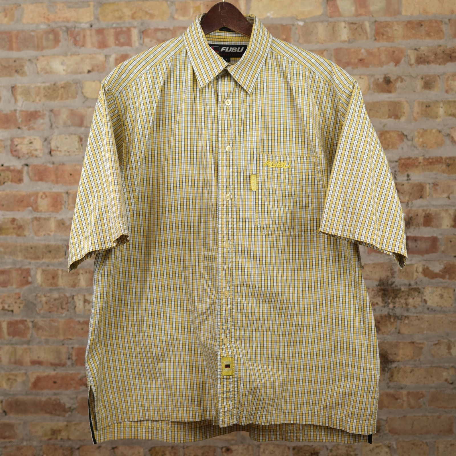 Fubu FUBU Y2K Men's Yellow Plaid S/S Button Down Shirt - Large Size US L / EU 52-54 / 3 - 1 Thumbnail