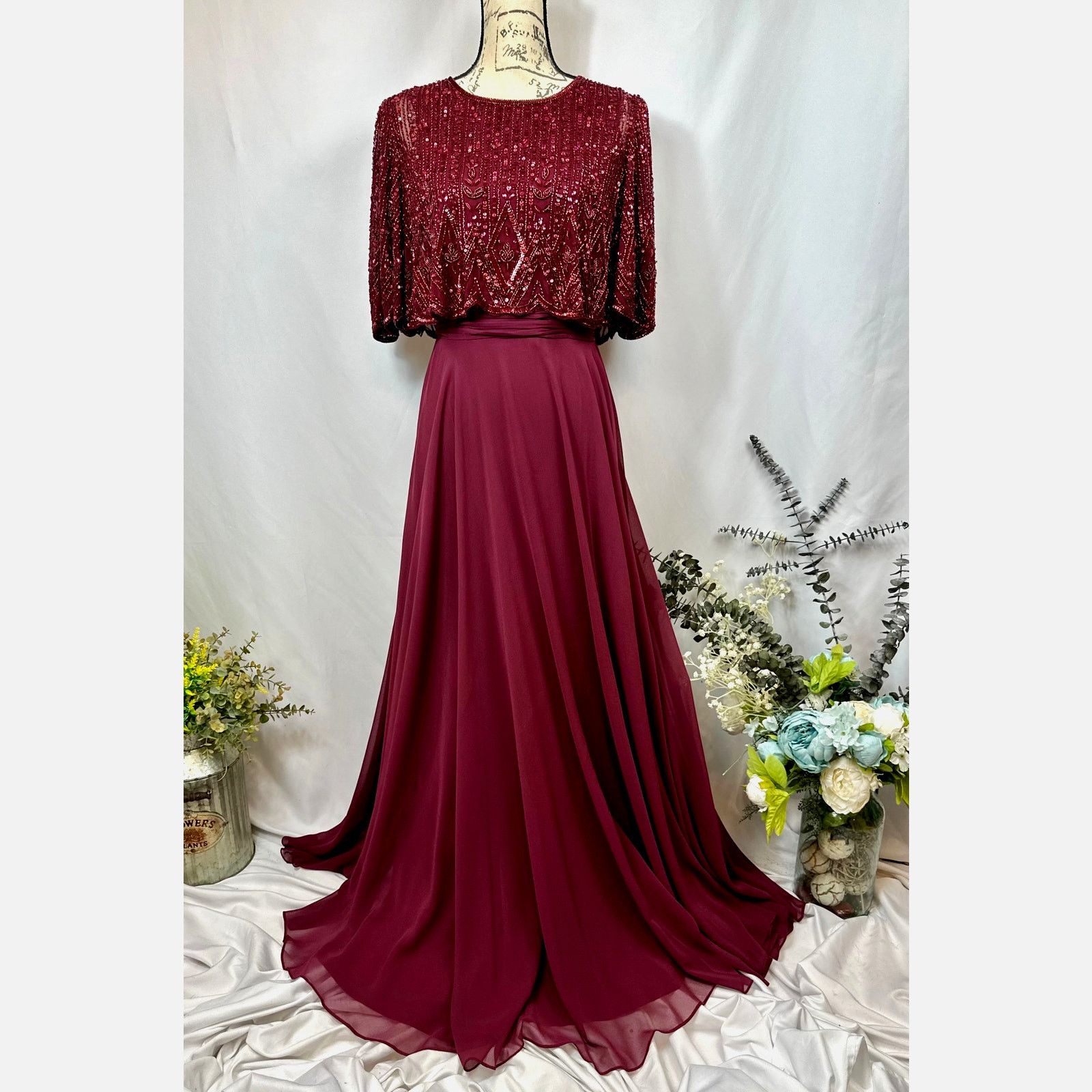 Other Mac Duggal Beaded Overlay A-Line Sequin Gown Aubergine 6 Size M / US 6-8 / IT 42-44 - 5 Thumbnail
