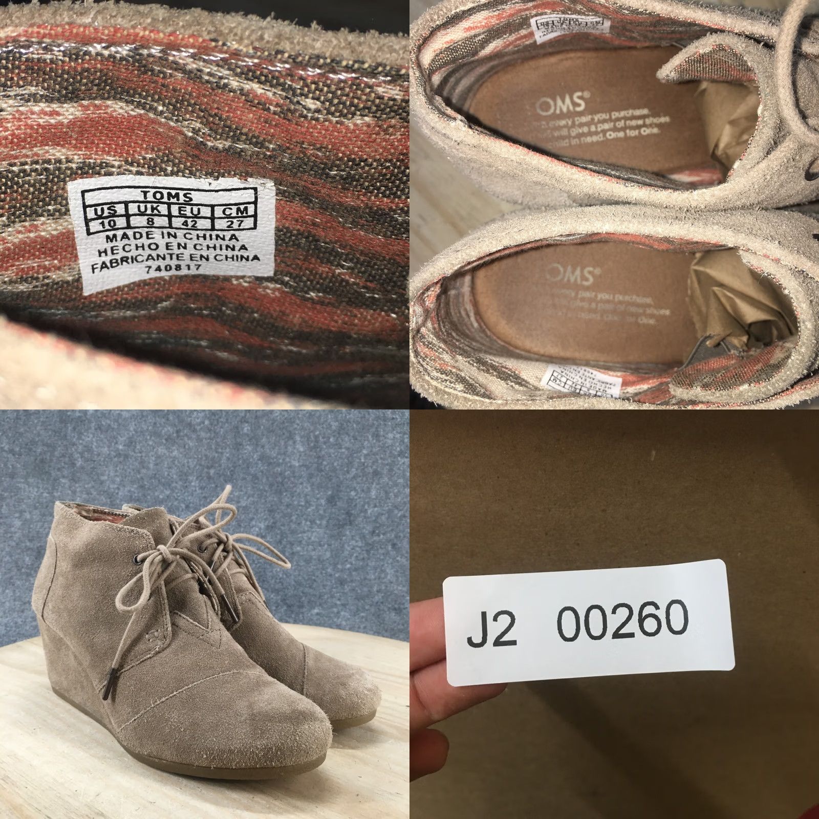 Toms Toms Ankle Booties Womens 10 Brown Kala Lace Up Wedge Heel Casual Leather Shoes 740817 Size US 10 / IT 40 - 10 Thumbnail