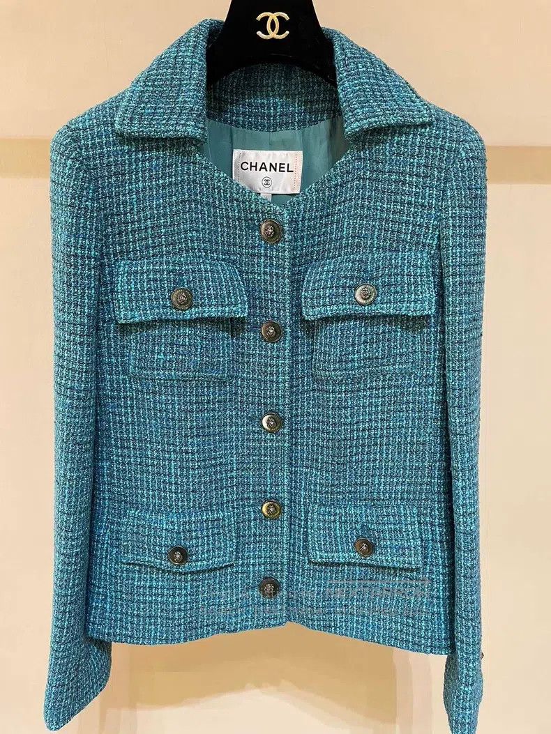 Chanel Chanel 22 Spring and Summer New Peacock Blue Tweed Coat Size XXS / US 00 / IT 34 - 2 Thumbnail