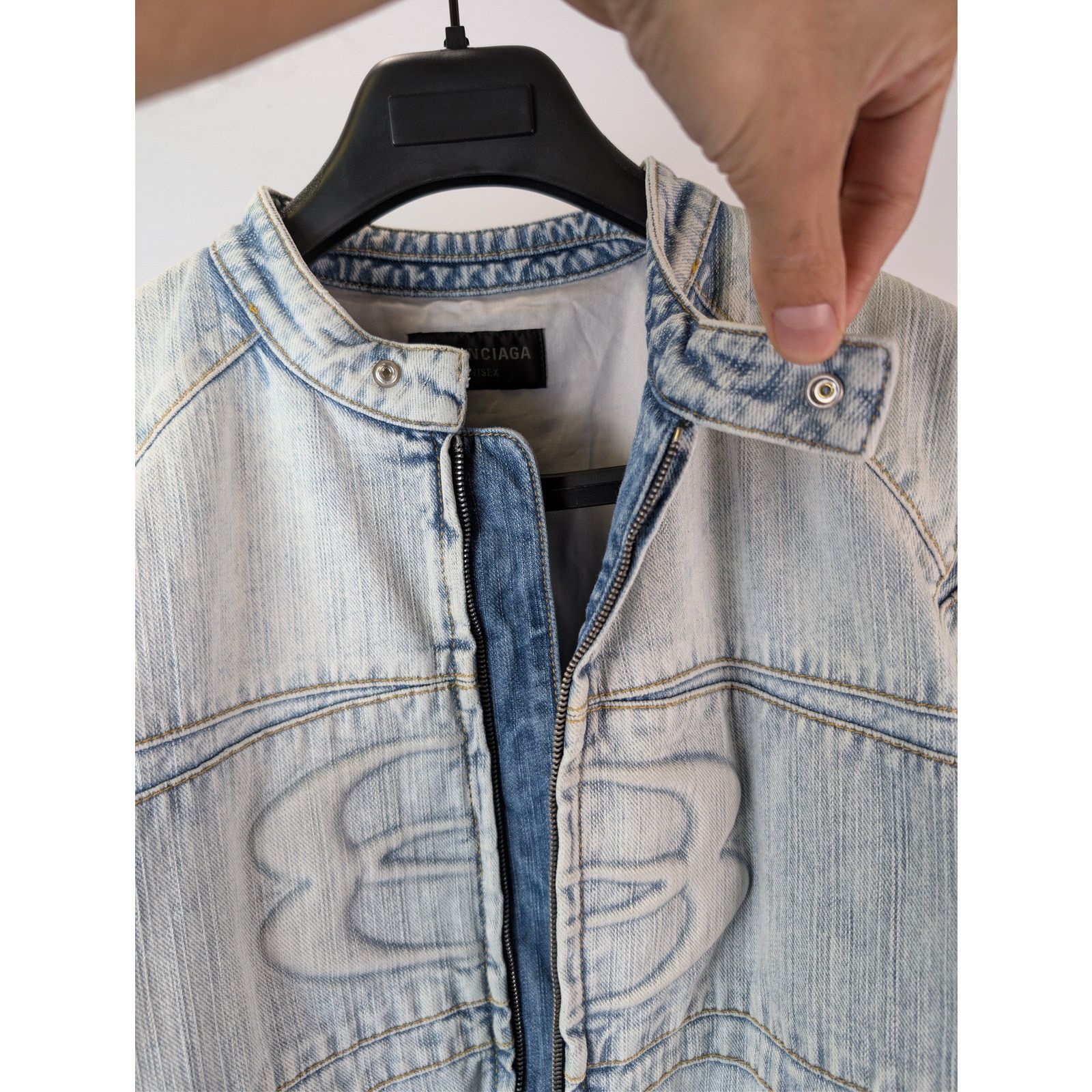 Balenciaga o1rshd1 Italian Indigo Ring Denim Racer Jacket Bleached Ring Size US XL / EU 56 / 4 - 8 Thumbnail