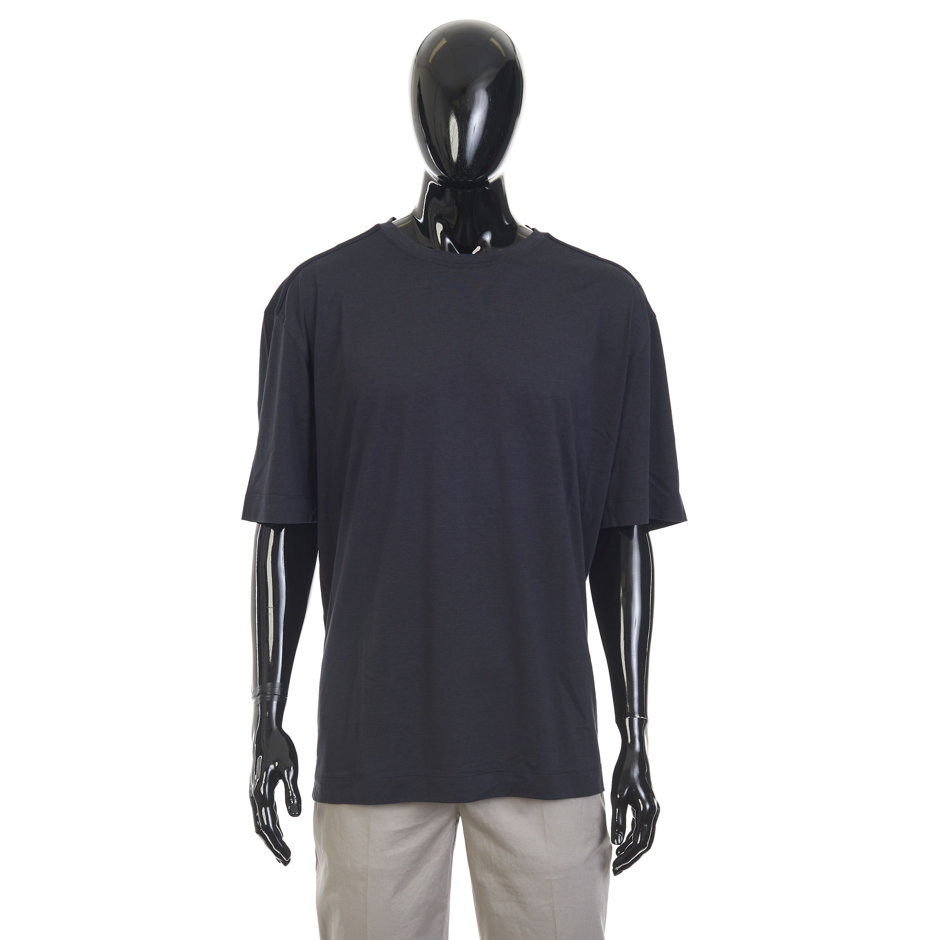Ermenegildo Zegna Navy Blue Silk & Cotton Crewneck Tshirt 3XL Size US XXL / EU 58 / 5 - 1 Thumbnail