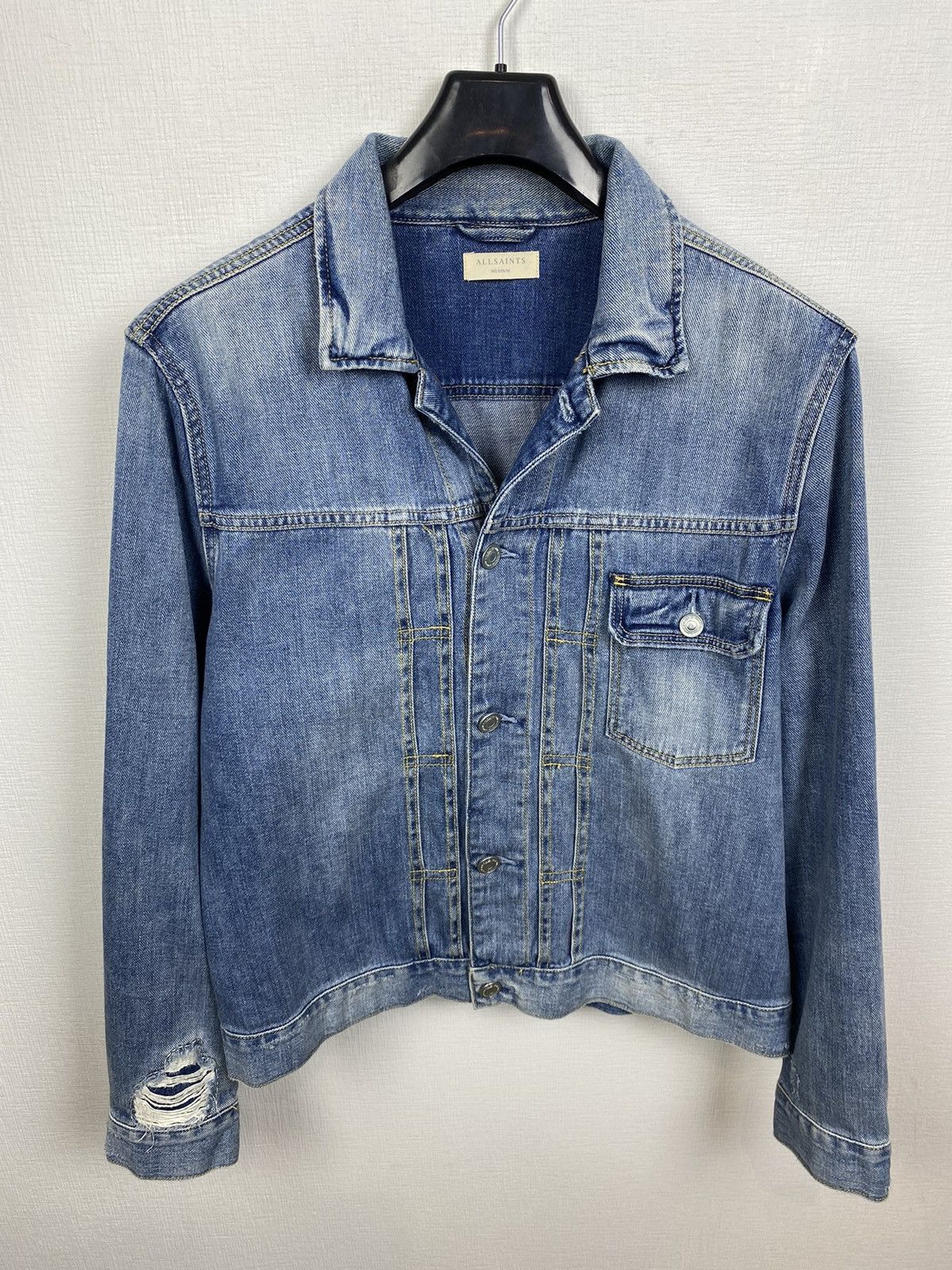 All Saints Isidro Distressed Denim Jacket size M