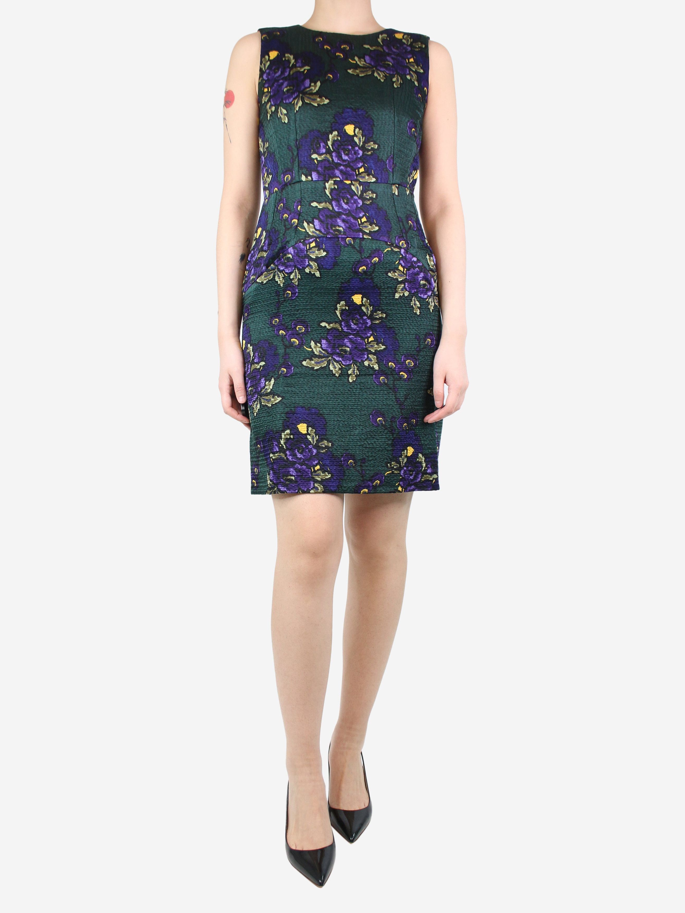 image of Marni Green Sleeveless Floral-Printed Wool-Blend Dress - Size Uk 6, Women's