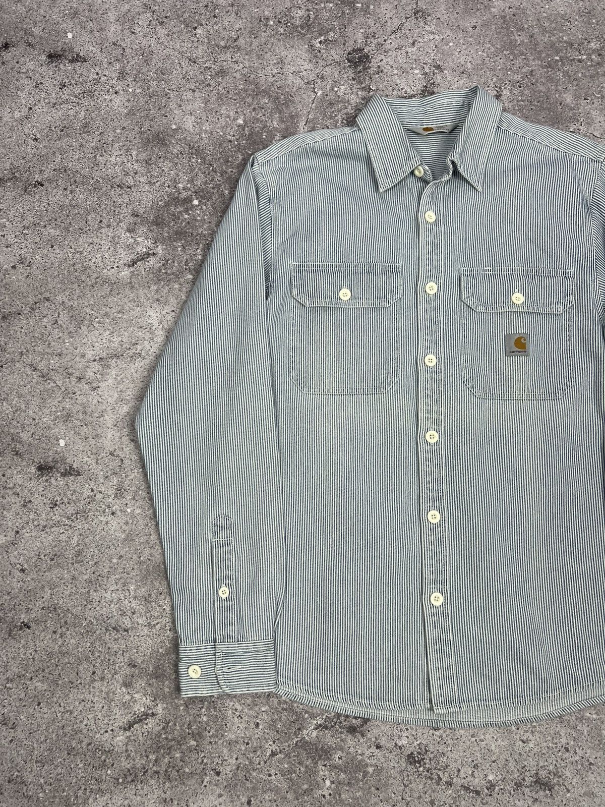 Vintage Carhartt Logo Striped Shirt Button Up Long Sleeve
