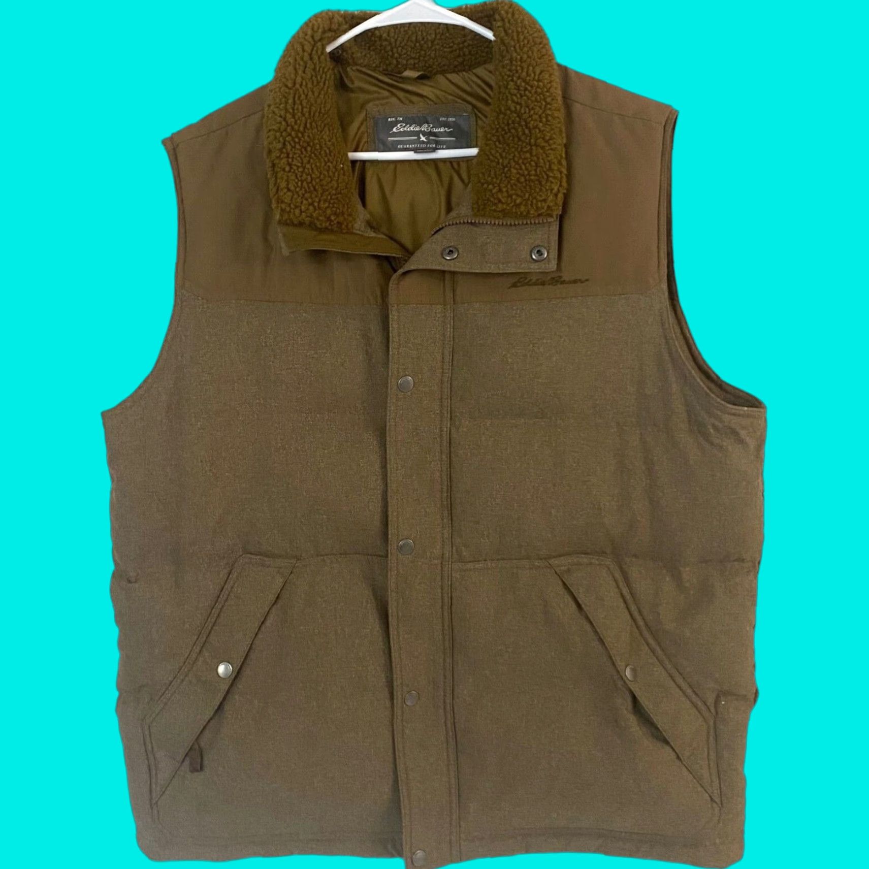 Eddie Bauer Eddie Bauer Down Insulated Puffer Vest Sherpa Collared Brown Pockets Mens XL Size US XL / EU 56 / 4 - 1 Thumbnail