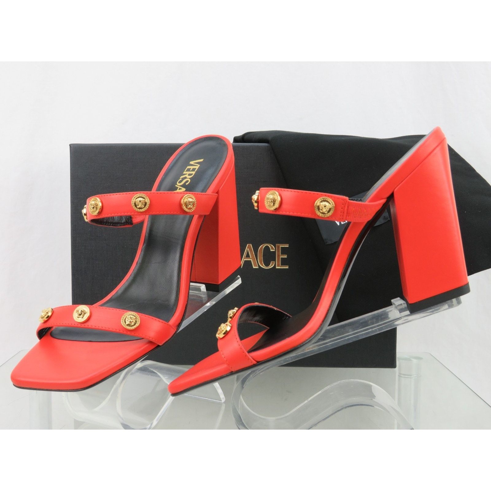 Versace VERSACE ORANGE LEATHER MEDUSA LOGO STUDS SANDALS PUMPS 37 7 Size US 7 / IT 37 - 6 Thumbnail