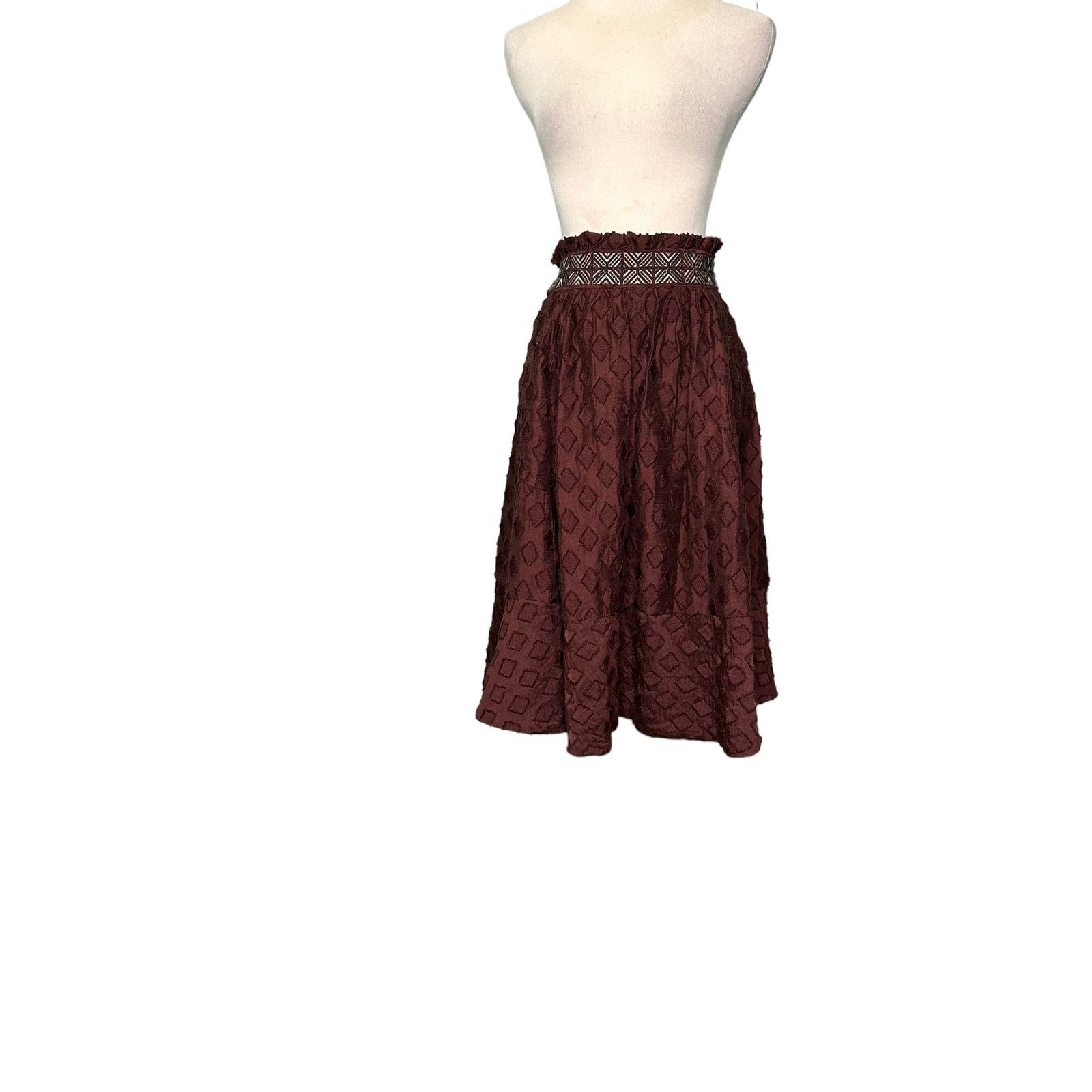 Anthropologie Maeve brown knee length pleated lined skirt size 2 Size 27" / US 4 / IT 40 - 10 Thumbnail