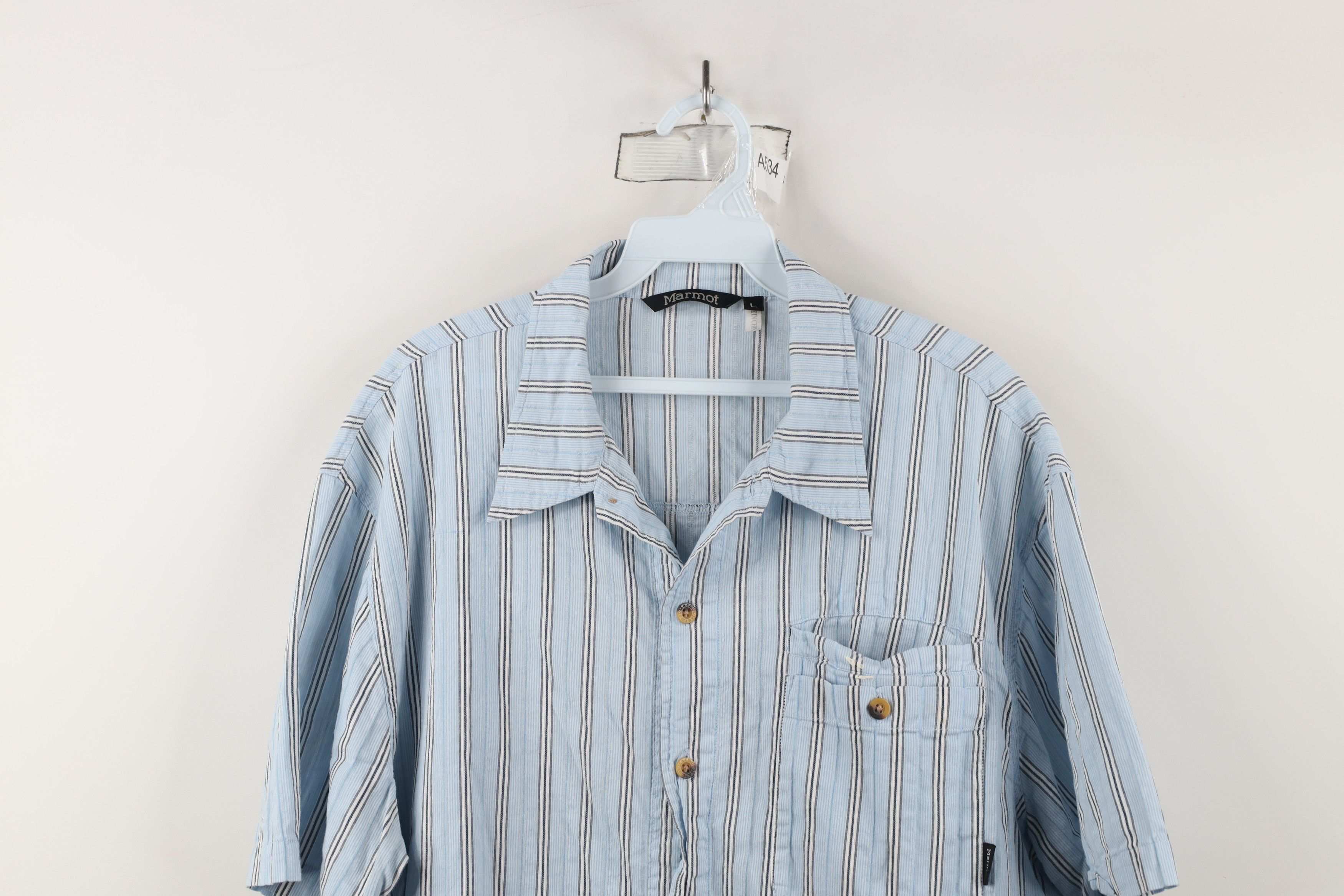 Marmot × Vintage Marmot Spell Out Striped Ribbed Short Sleeve Button Shirt Size US L / EU 52-54 / 3 - 2 Thumbnail