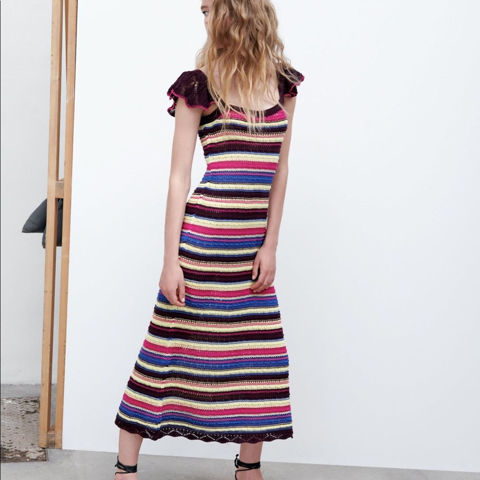 Zara ZARA LONG CROCHET DRESS MULTICOLORED Size M / US 6-8 / IT 42-44 - 9 Thumbnail