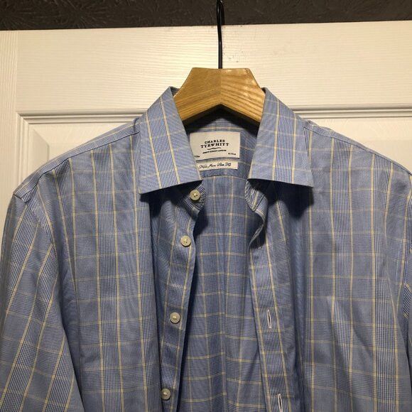 Charles Tyrwhitt CHARLES TYRWITT MEN'S BLUE COTTON DRESS SHIRT 17/35 Size US XL / EU 56 / 4 - 2 Thumbnail