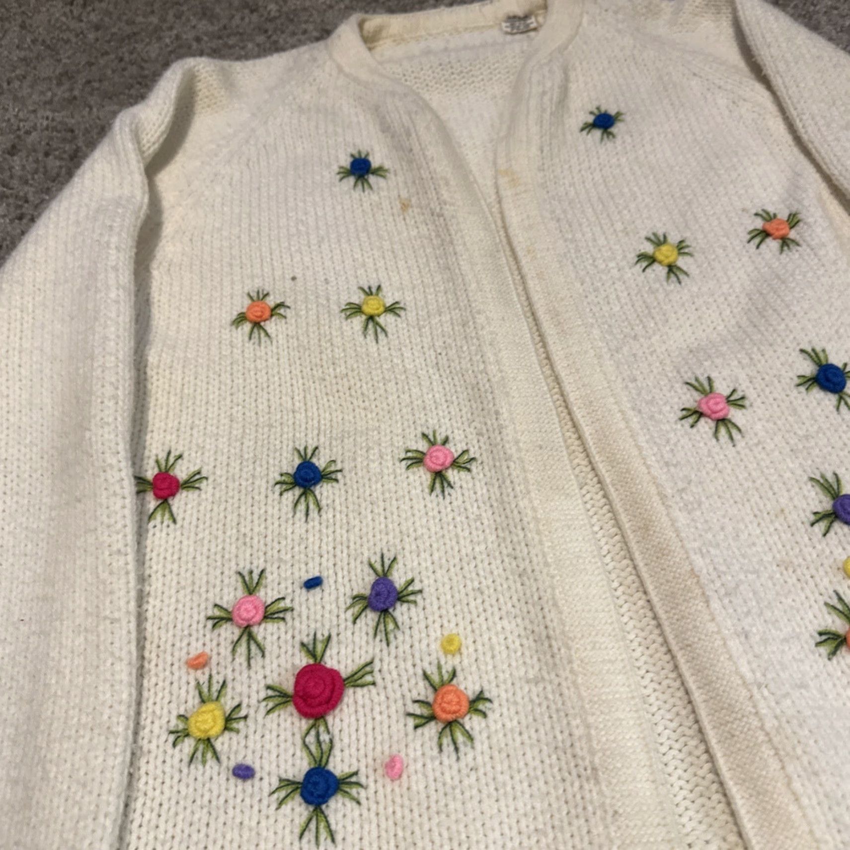 Vintage VINTAGE 1960s Flower Art 3D Cotton Cardigan Knit Sweater Large Knitwear Size L / US 10 / IT 46 - 5 Thumbnail